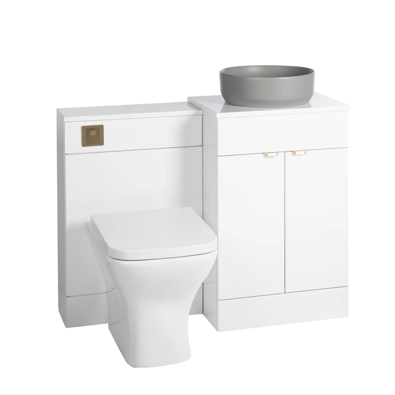 Nuie Eden 1000mm Countertop Vanity with Grey Basin & WC Set - White with Brushed Brass Handles - Image 7