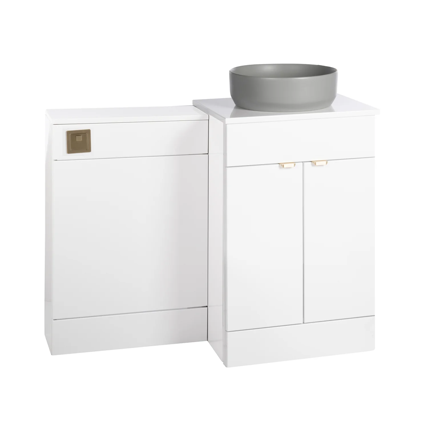 Nuie Eden 1000mm Countertop Vanity with Grey Basin & WC Set - White with Brushed Brass Handles - Image 8