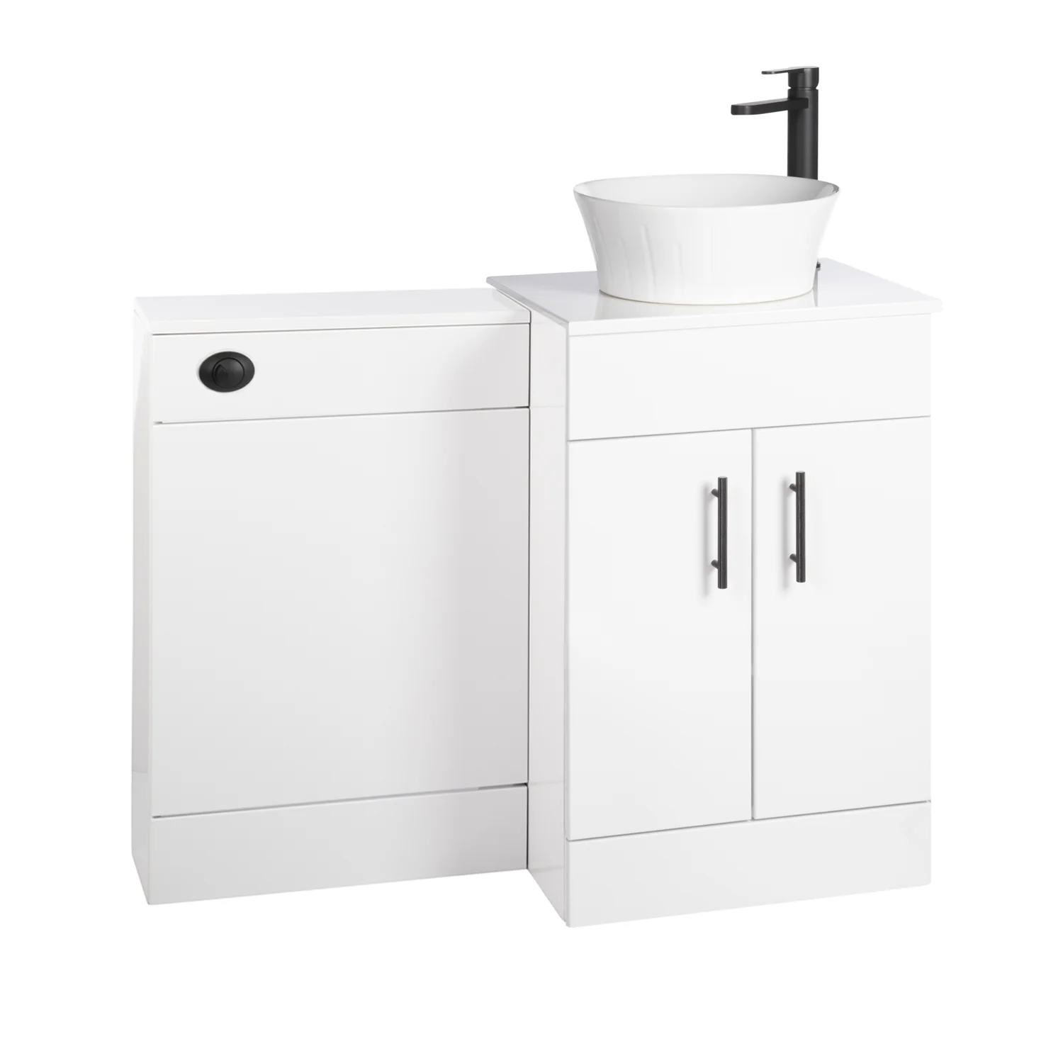 Nuie Eden 1000mm Countertop Vanity with White Basin & WC Set - White with Black Handles - Image 4
