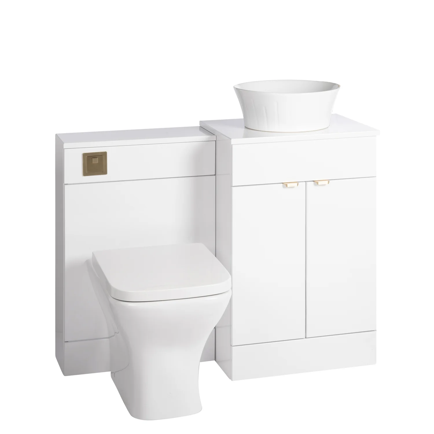 Nuie Eden 1000mm Countertop Vanity with White Basin & WC Set - White with Brushed Brass Handles - Image 7