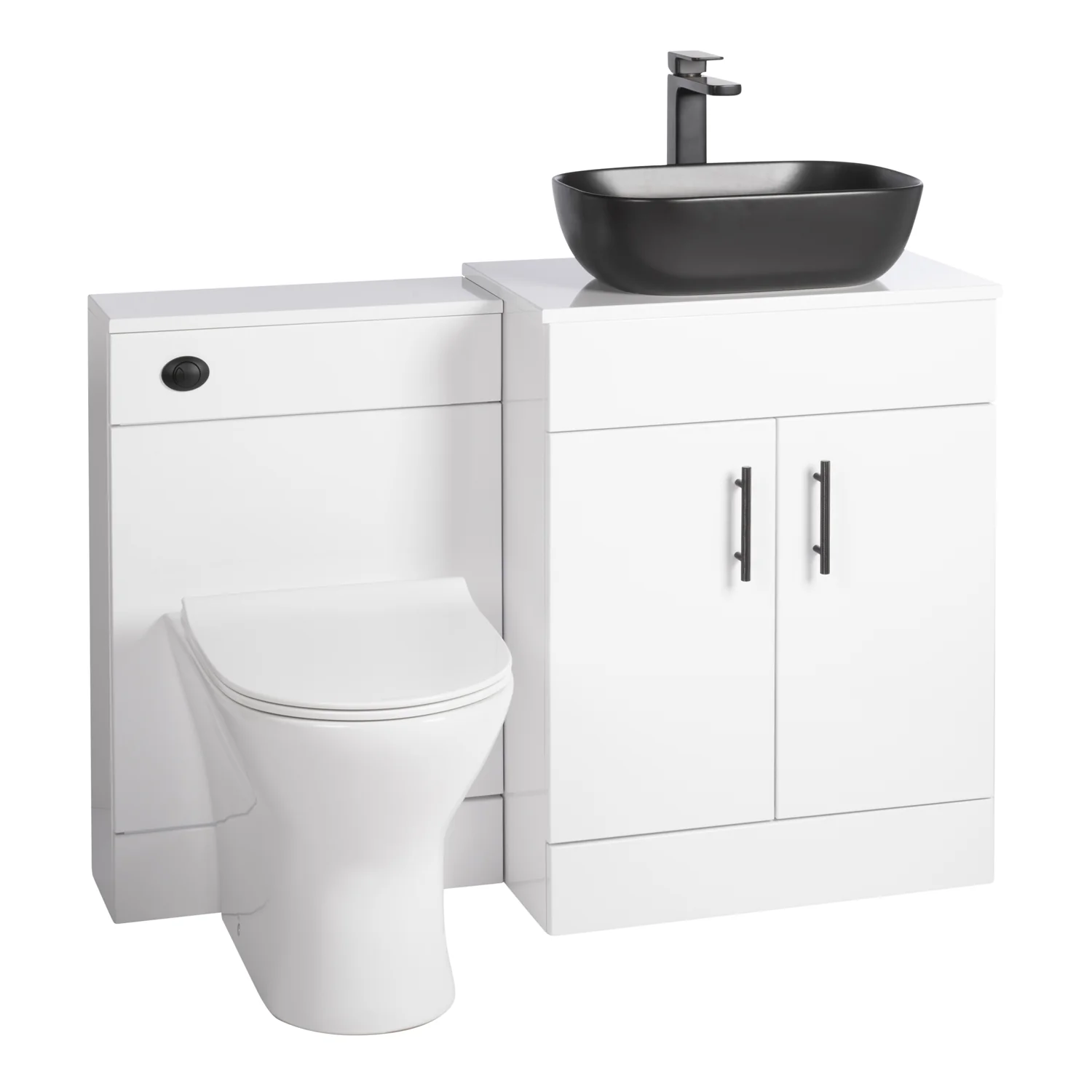 Nuie Eden 1100mm Countertop Vanity with Black Basin & WC Set - White with Black Handles - Image 2