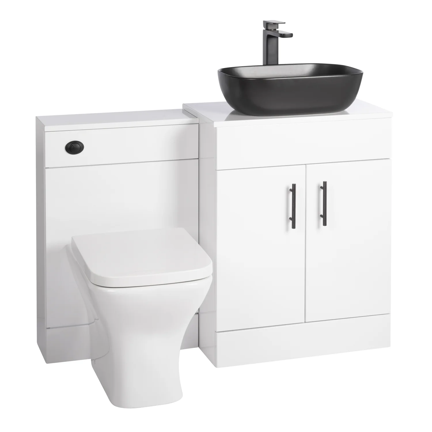 Nuie Eden 1100mm Countertop Vanity with Black Basin & WC Set - White with Black Handles - Image 3