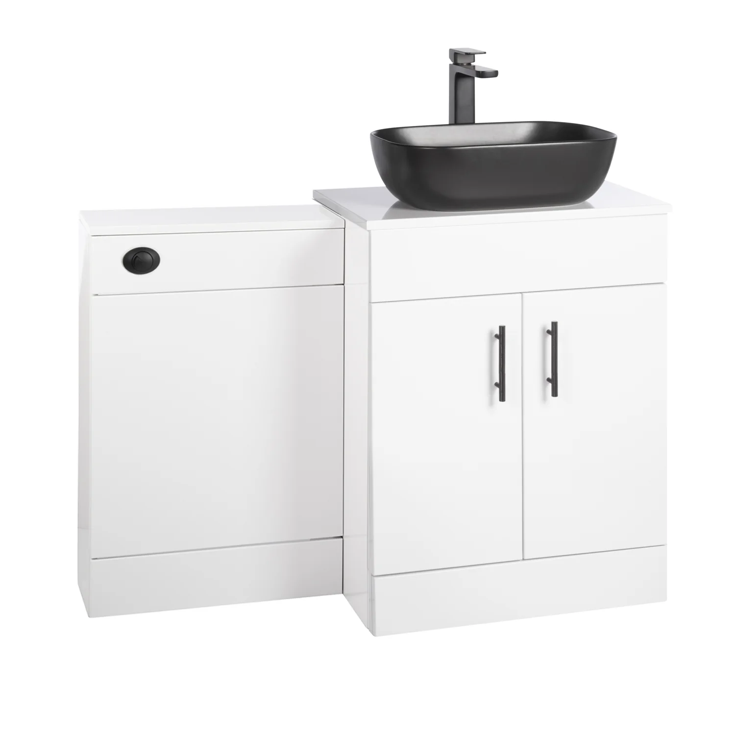Nuie Eden 1100mm Countertop Vanity with Black Basin & WC Set - White with Black Handles - Image 4