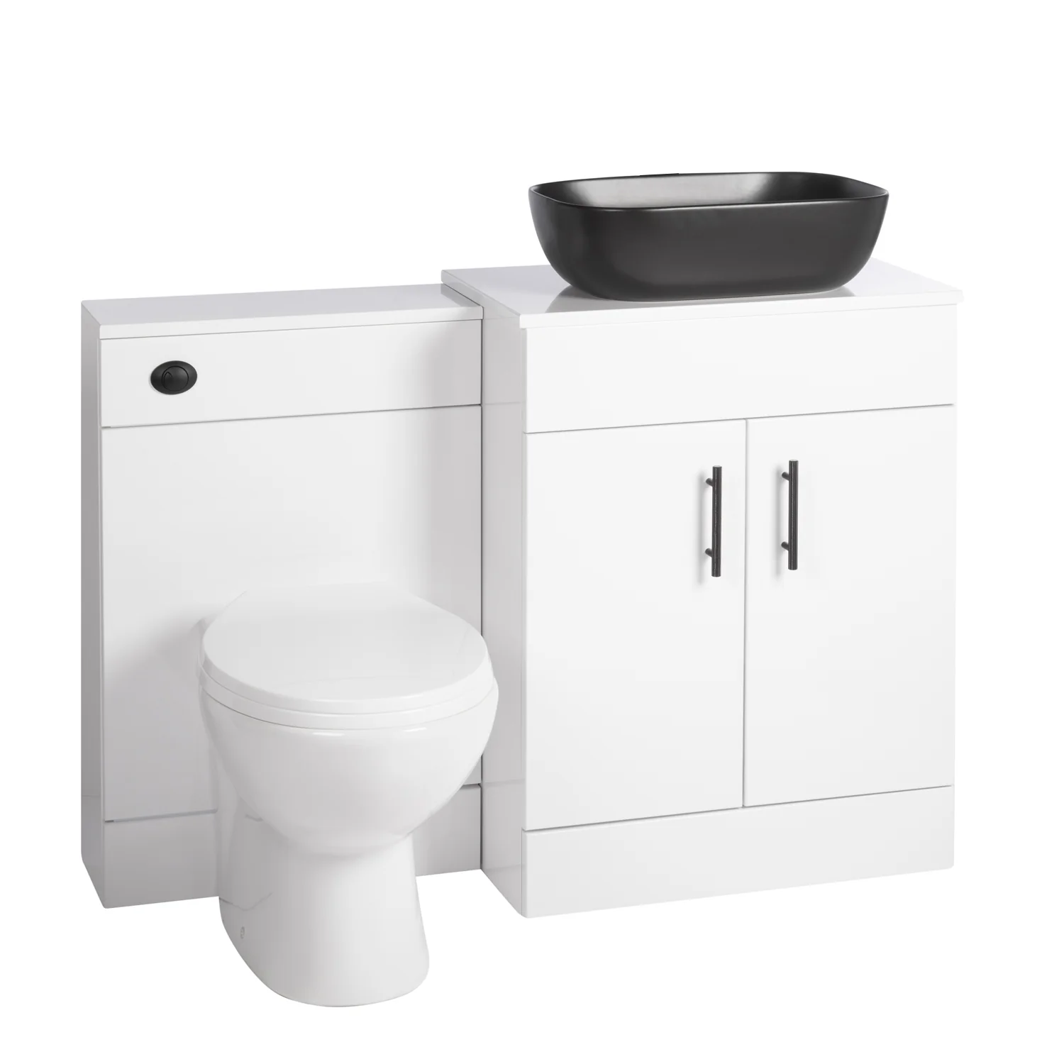 Nuie Eden 1100mm Countertop Vanity with Black Basin & WC Set - White with Black Handles - Image 5