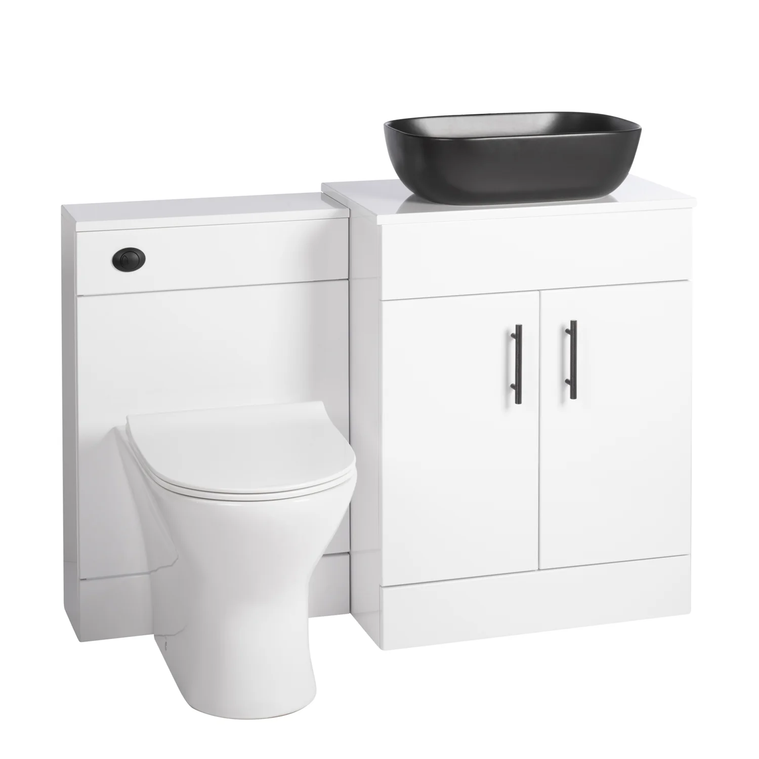 Nuie Eden 1100mm Countertop Vanity with Black Basin & WC Set - White with Black Handles - Image 6
