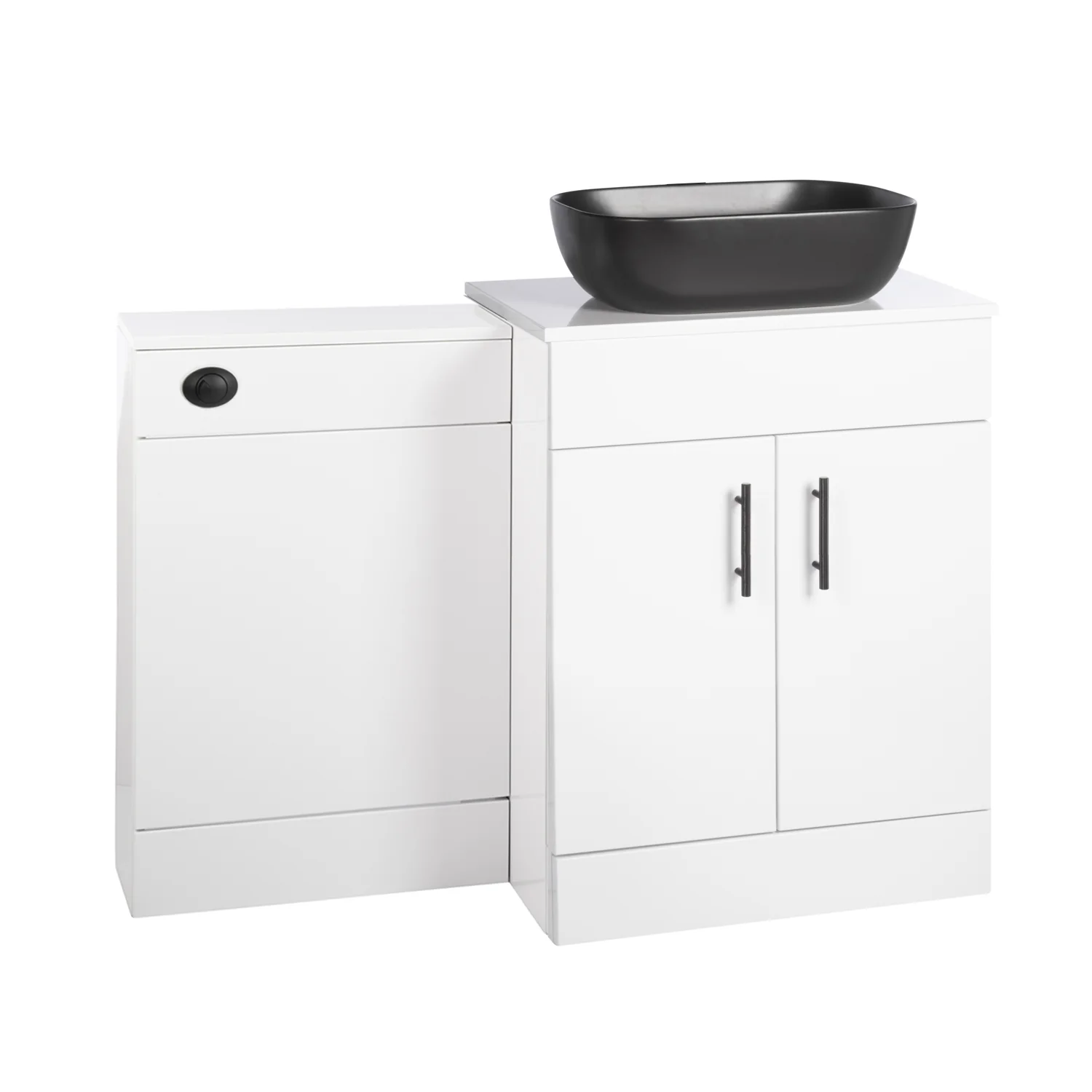 Nuie Eden 1100mm Countertop Vanity with Black Basin & WC Set - White with Black Handles - Image 8