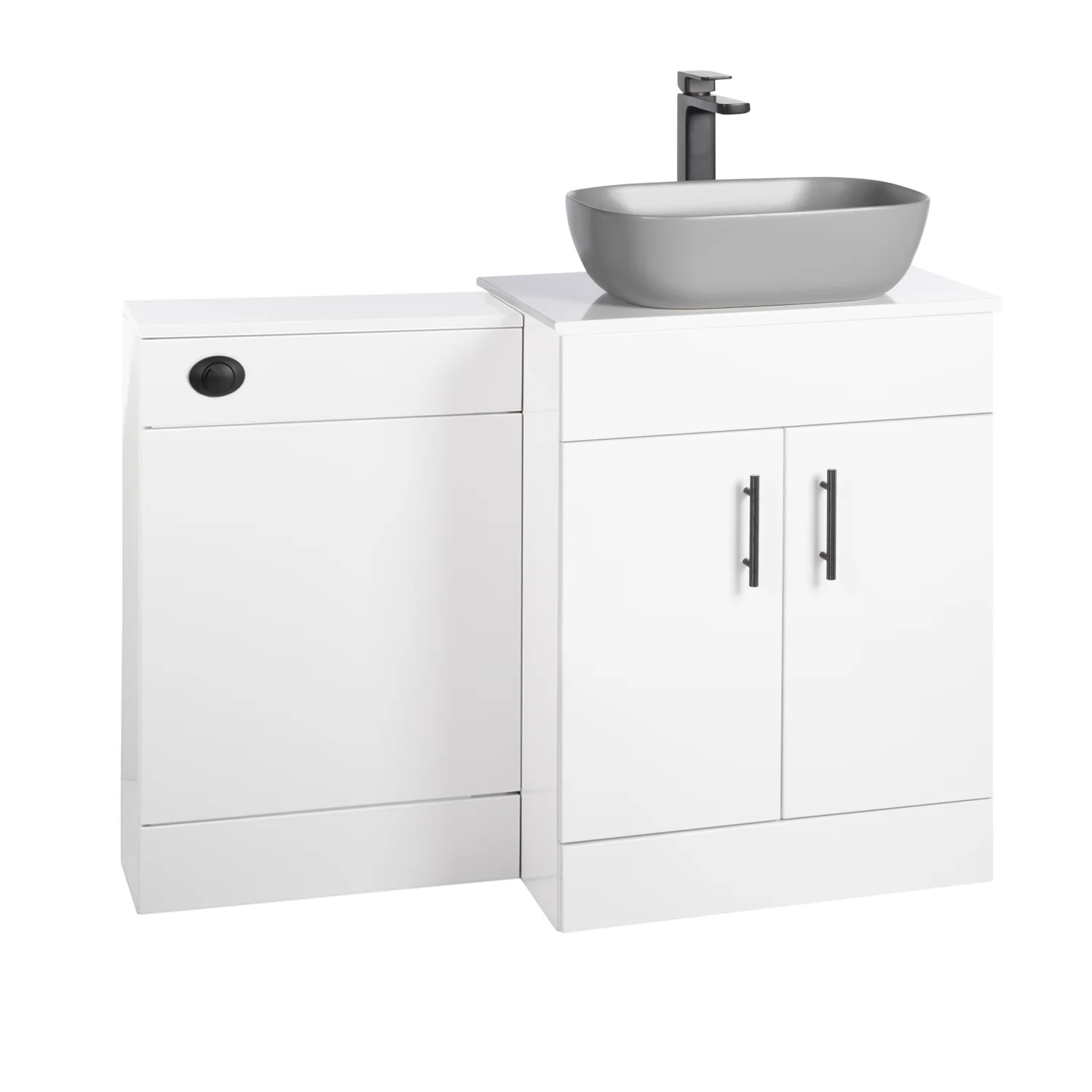 Nuie Eden 1100mm Countertop Vanity with Grey Basin & WC Set - White with Black Handles - Image 4