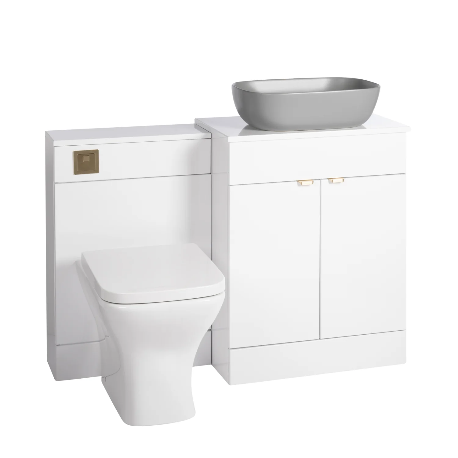 Nuie Eden 1100mm Countertop Vanity with Grey Basin & WC Set - White with Brushed Brass Handles - Image 7