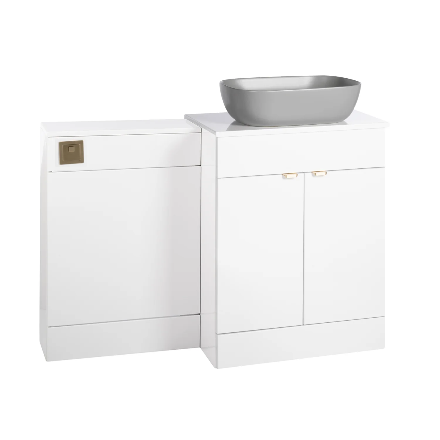 Nuie Eden 1100mm Countertop Vanity with Grey Basin & WC Set - White with Brushed Brass Handles - Image 8