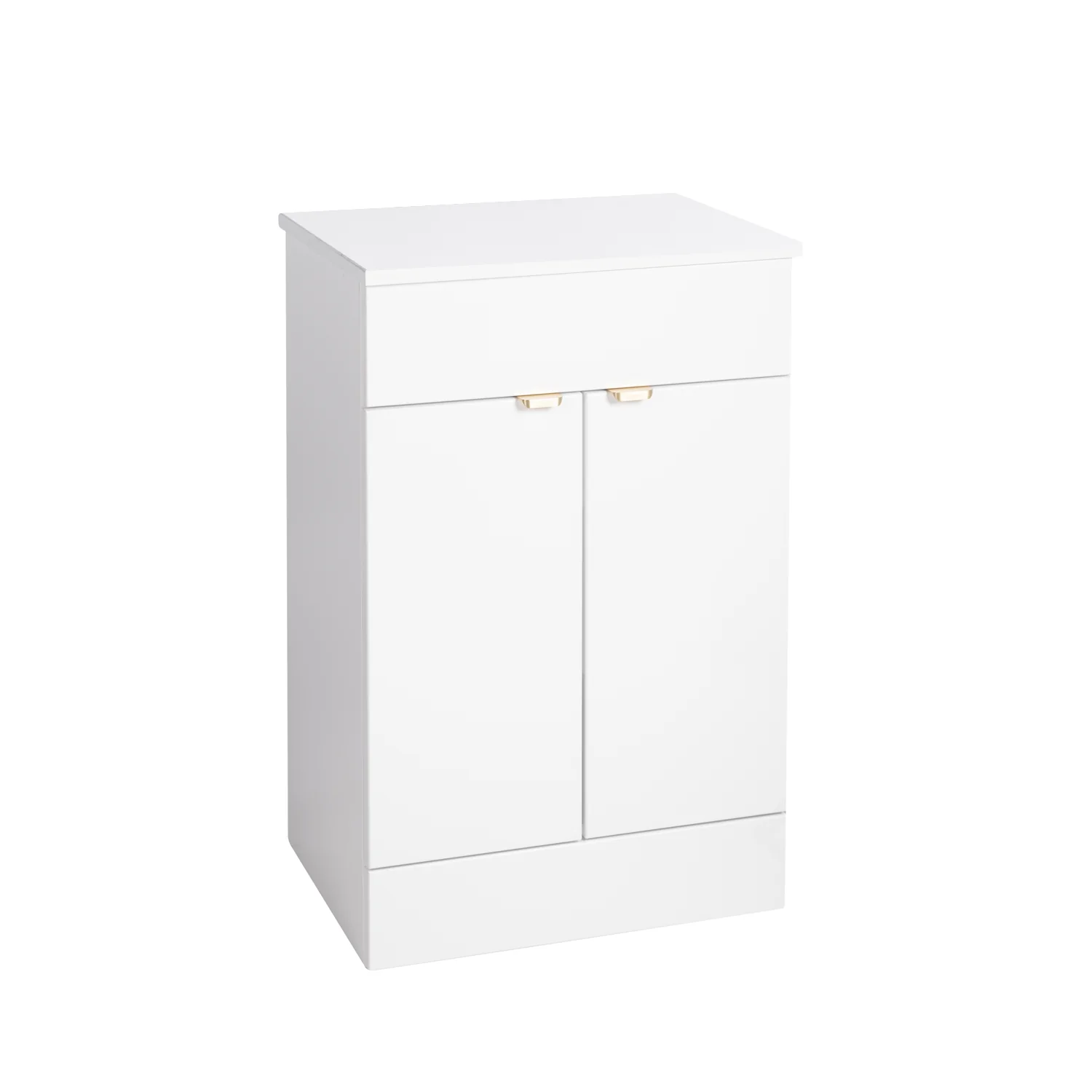 Nuie Eden 500mm Floor Standing 2-Door Countertop Vanity Unit with Basin- Gloss White with Brushed Brass Handles - Image 2