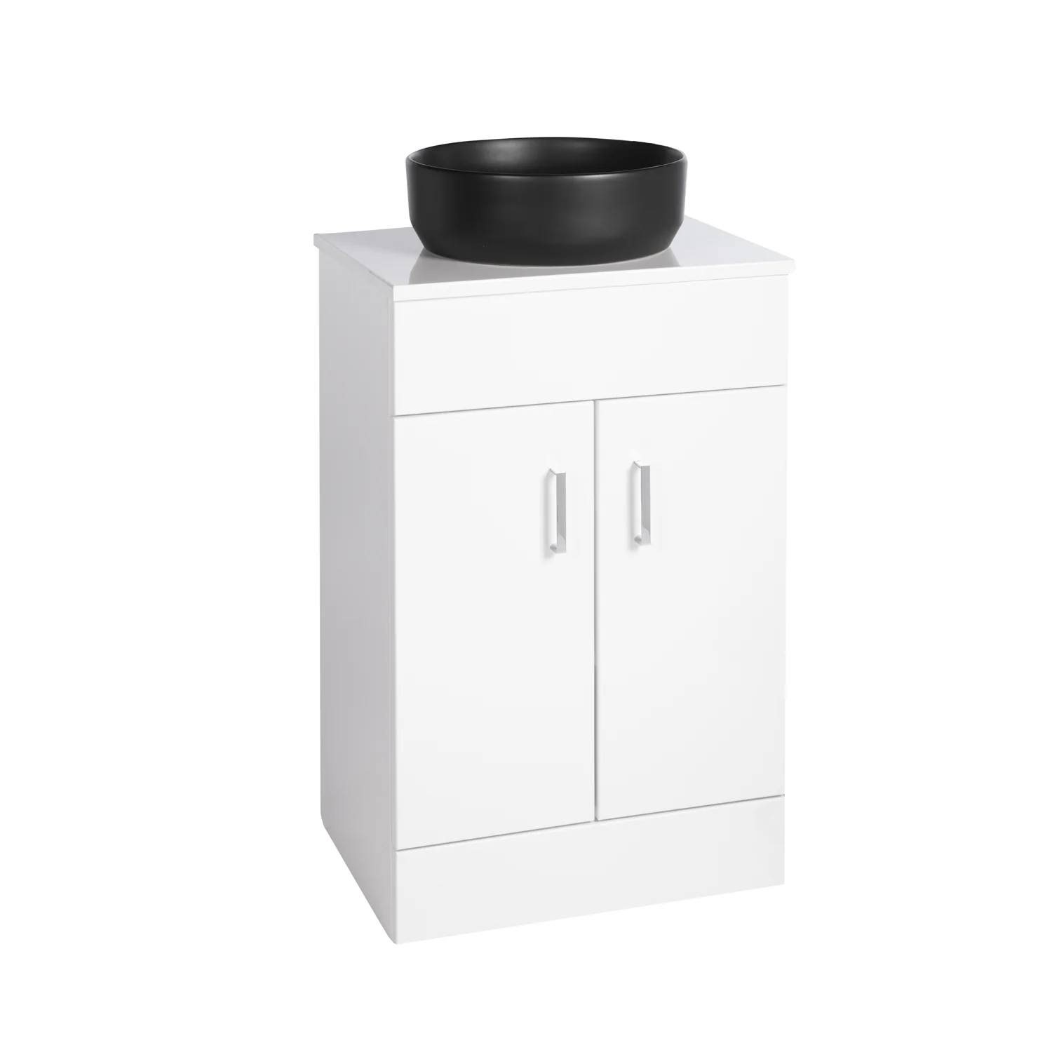 Nuie Eden 500mm Floor Standing 2-Door Countertop Vanity Unit with Matt Black Basin- Gloss White - Image 2