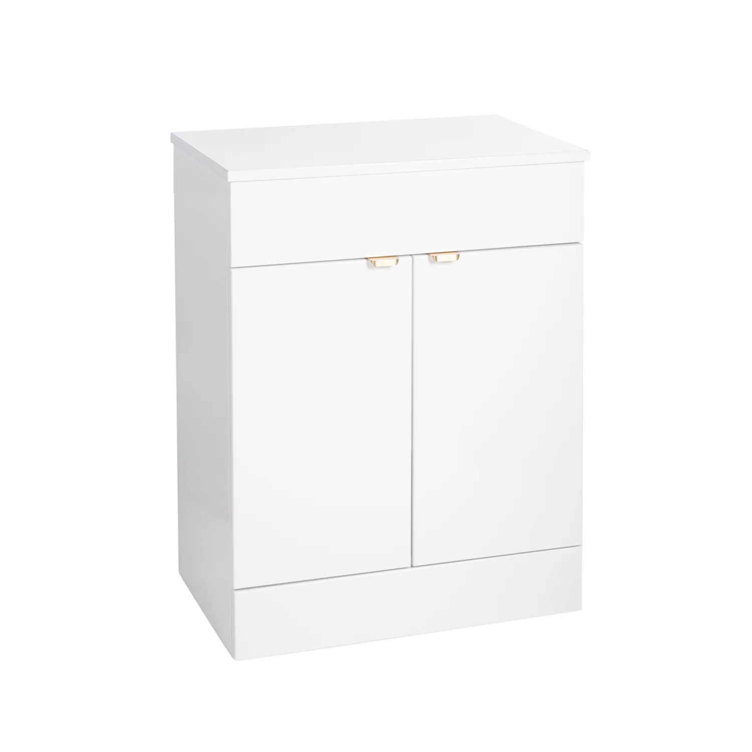 Nuie Eden 600mm Floor Standing 2-Door Countertop Vanity Unit - Gloss White with Brushed Brass Handles