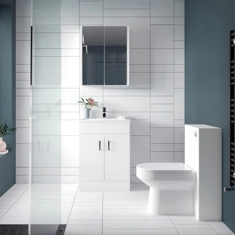Nuie Eden 600mm Floor Standing 2-Door Vanity Unit & Basin - Gloss White - Image 2