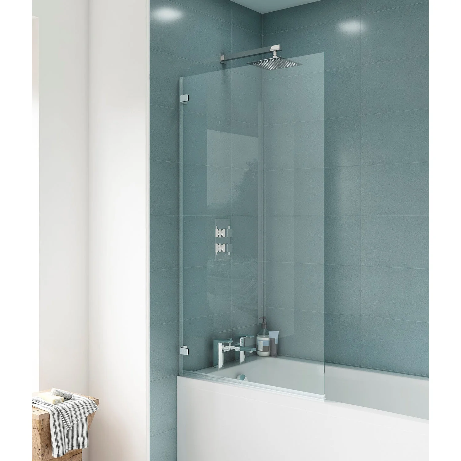 Nuie Ella Square Bath Screen - Satin Chrome - Image 2