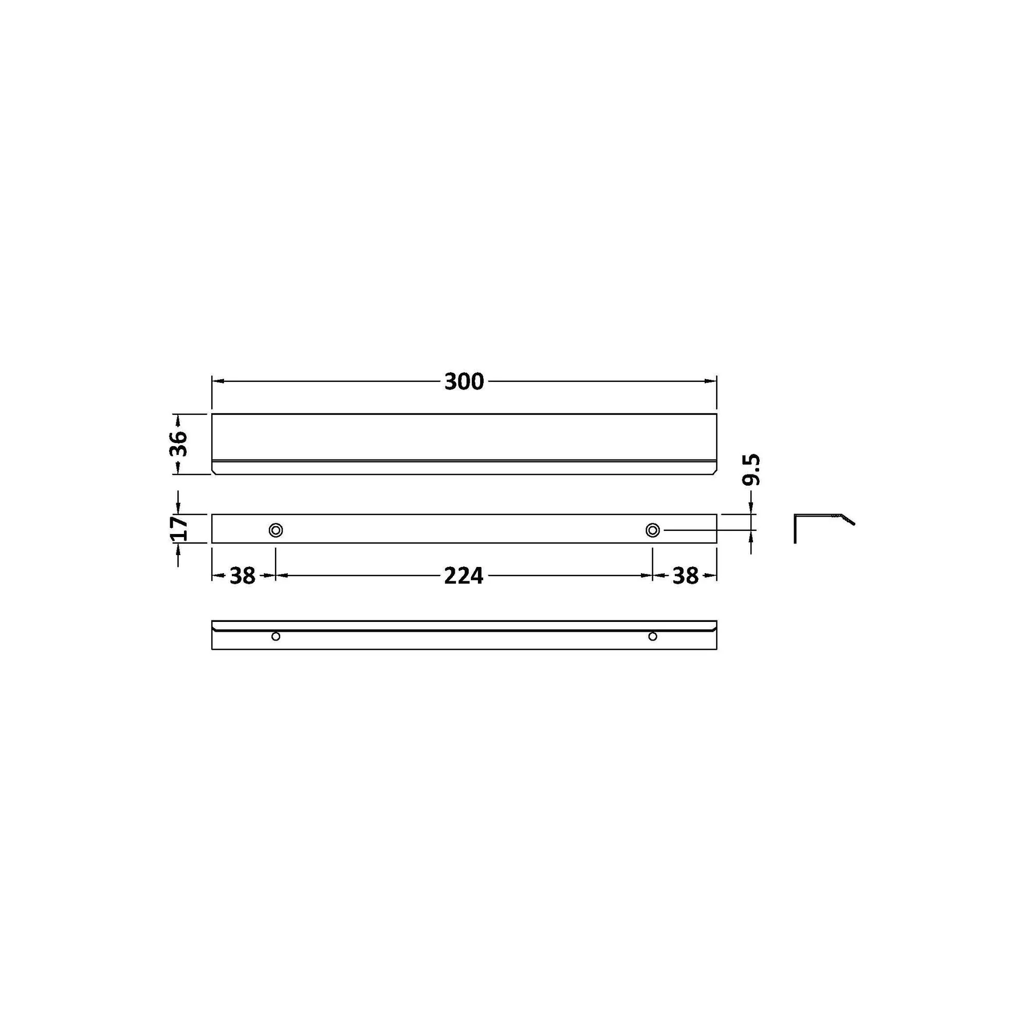 Nuie Slimline Finger Pull Handle 300mm (224mm centre) - Brushed Pewter - Image 5