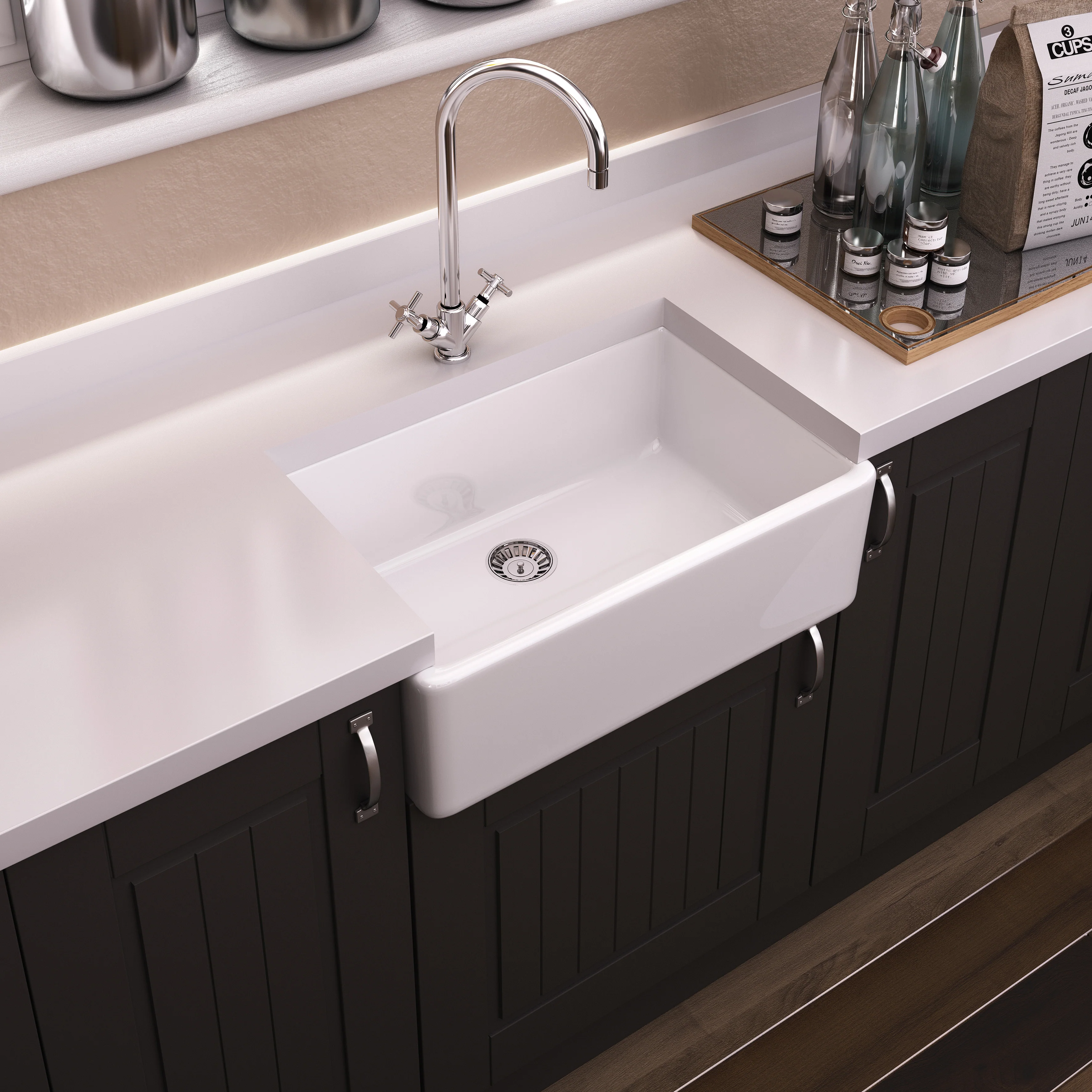 Nuie Fireclay Butler Sink 595 x 450 - White