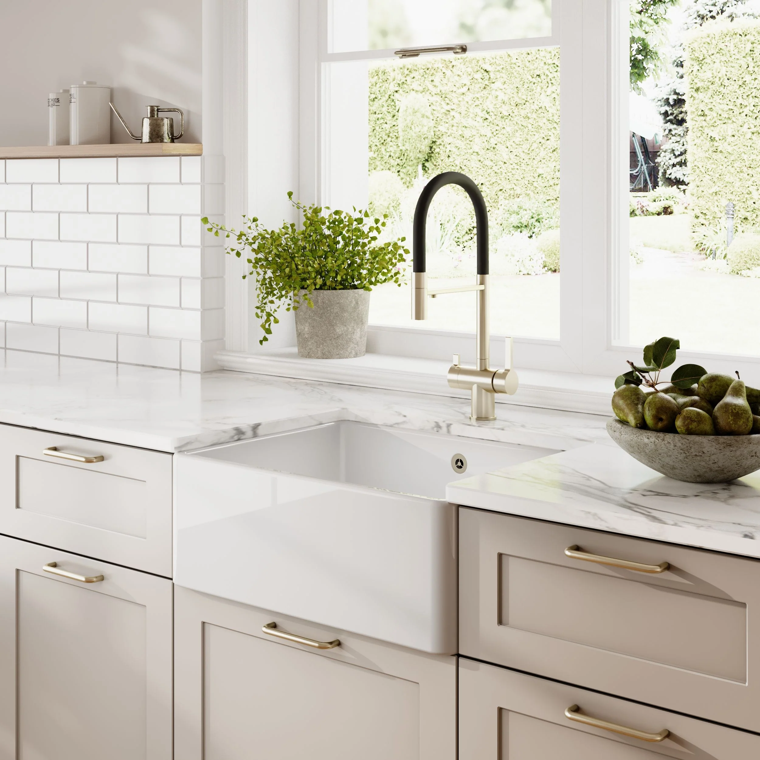 Nuie Fireclay Butler Sink with Overflow 595 x 450 - White
