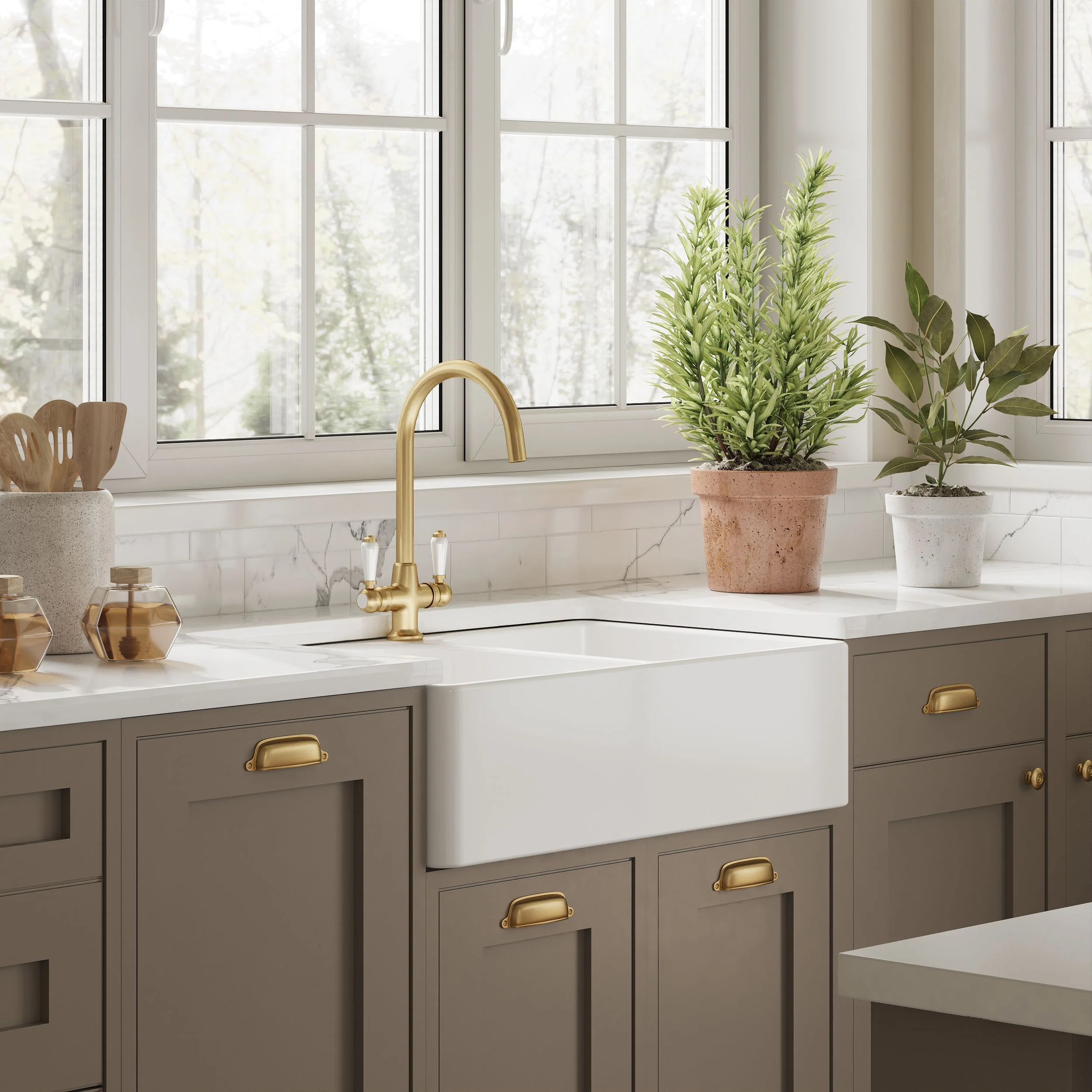 Nuie Fireclay Butler Flush Weir Sink with Overflow and Tap hole 795 x 500 - White - Image 4
