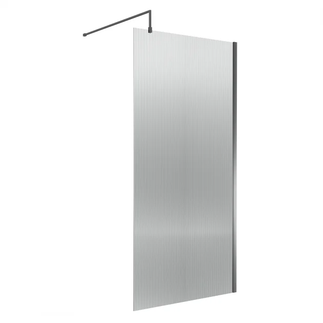Nuie Fluted Wet Room Screen 1850mm High with Support Bar 8mm Glass - Brushed Pewter - Image 3