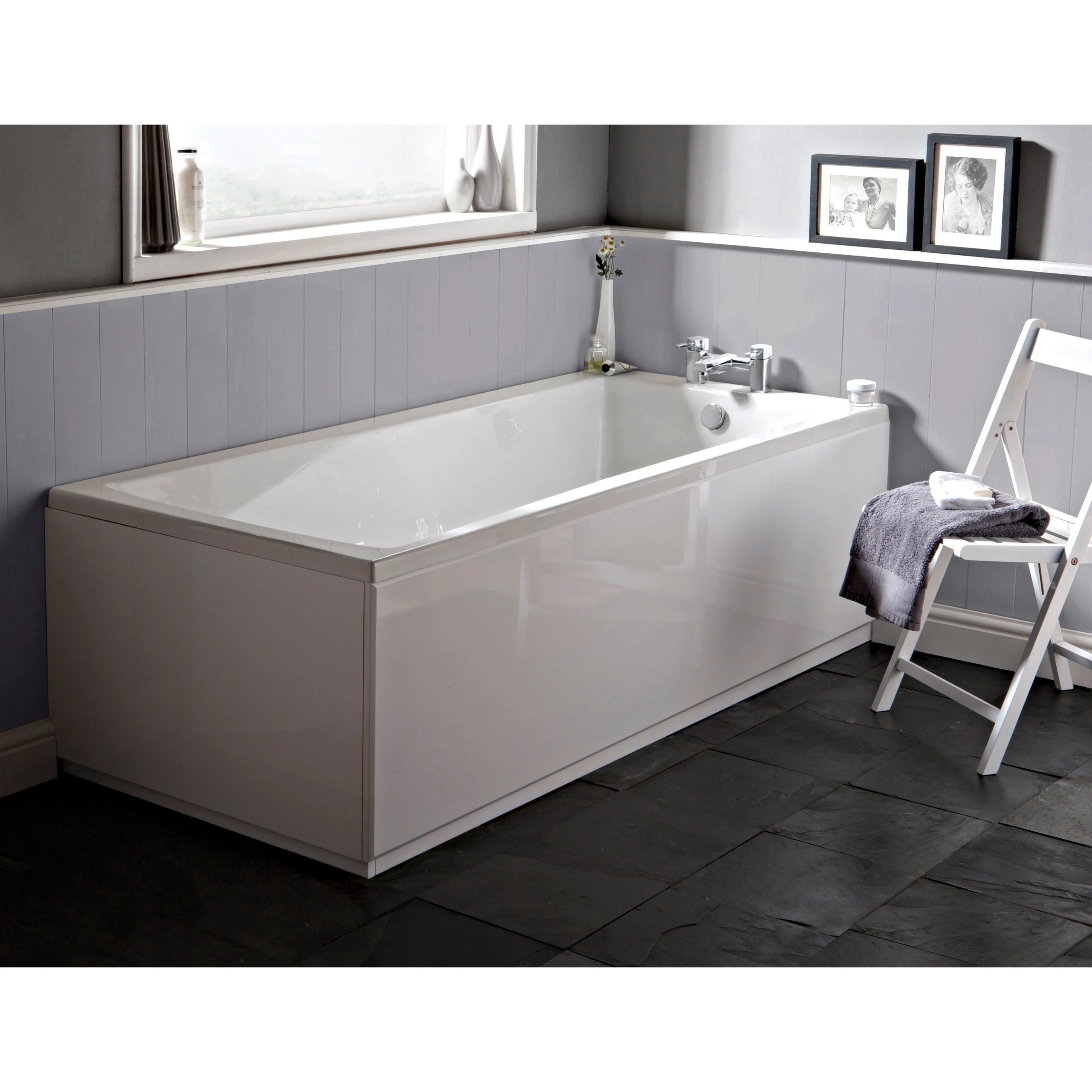 Nuie Linton Square Single Ended Bath 1500 x 700mm - White - Image 2