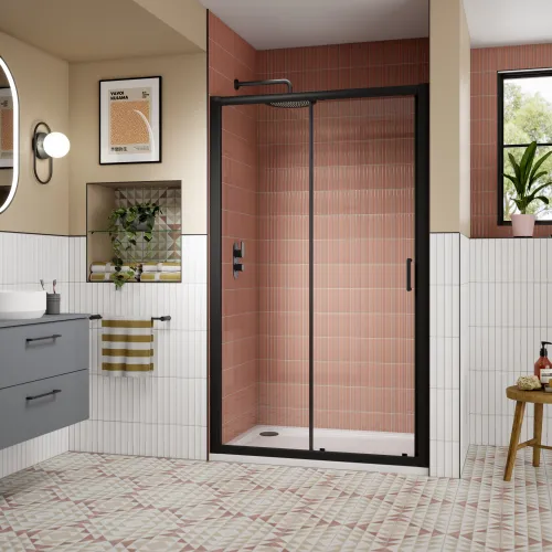 Lucie Matt Black 1200mm Sliding Shower Door - 8mm - Image 2