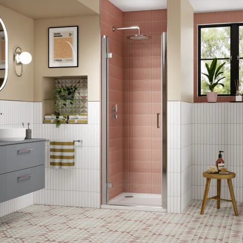 Lucie Chrome 900mm Hinged Shower Door - 8mm Glass - Image 2