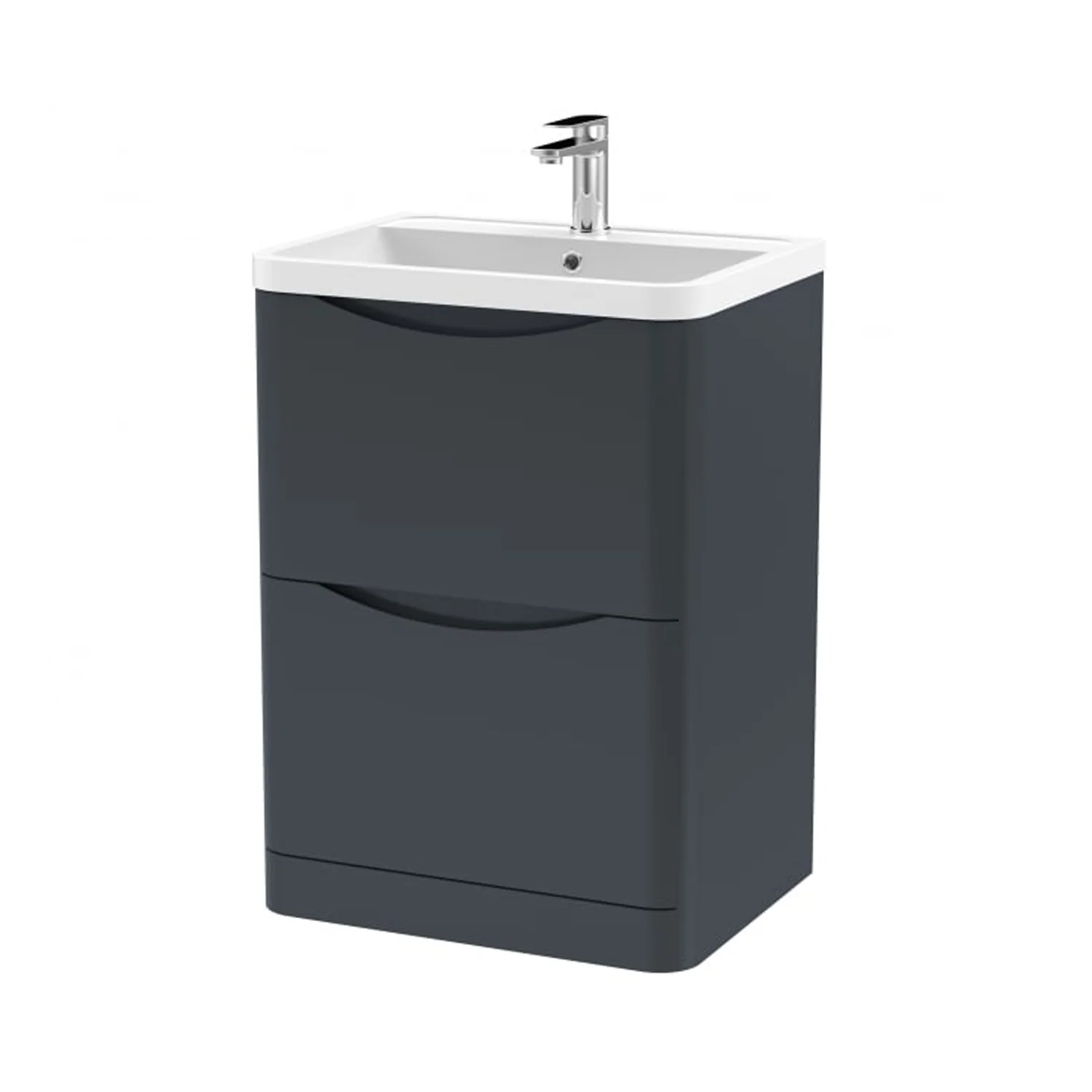 Nuie Lunar 600mm Floor Standing 2-Drawer Unit & Polymarble Basin - Satin Anthracite