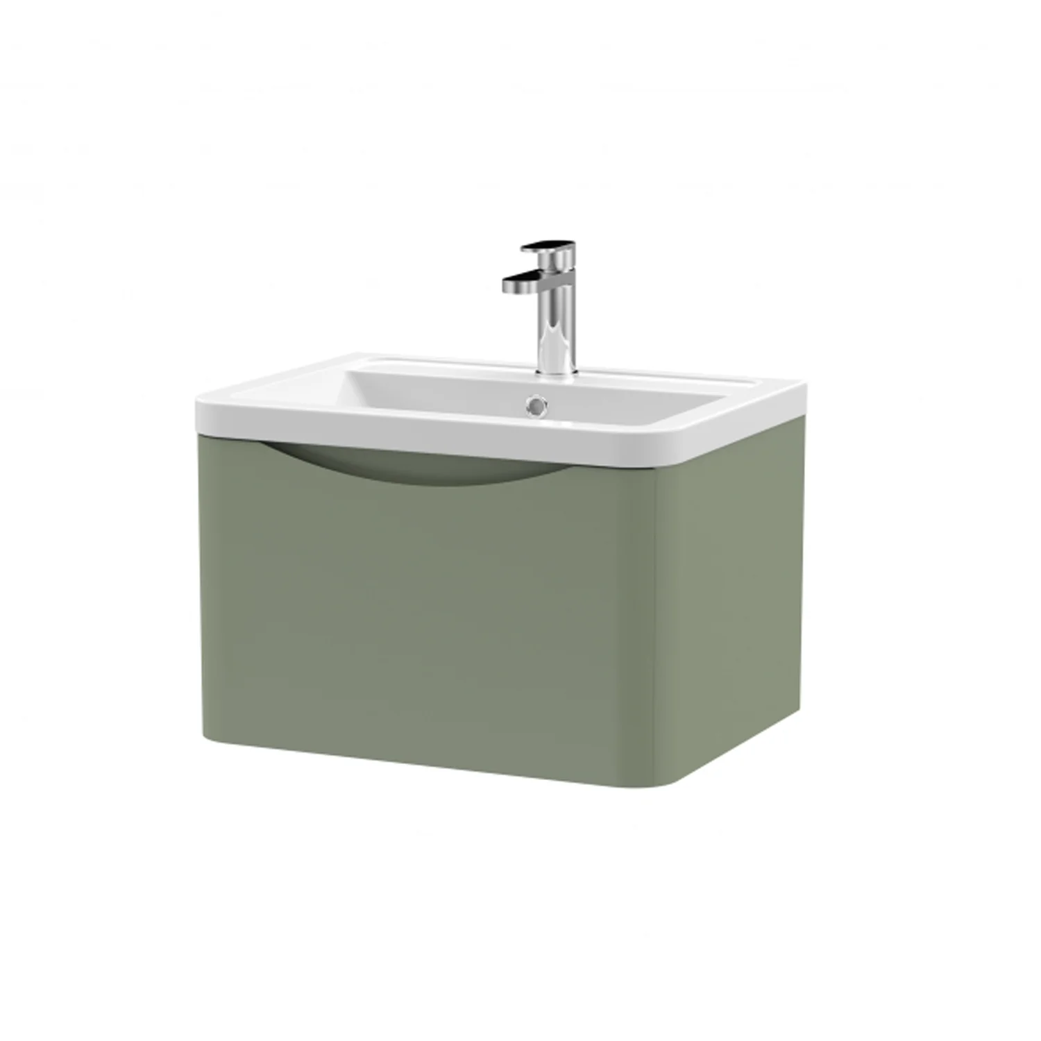 Nuie Lunar 600mm Wall Hung 1 Drawer Unit & Ceramic Basin - Satin Green