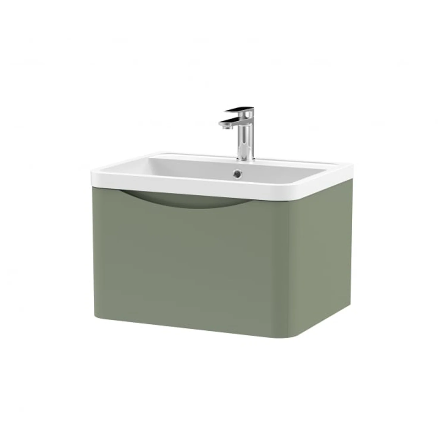 Nuie Lunar 600mm Wall Hung 1 Drawer Unit & Polymarble Basin - Satin Green