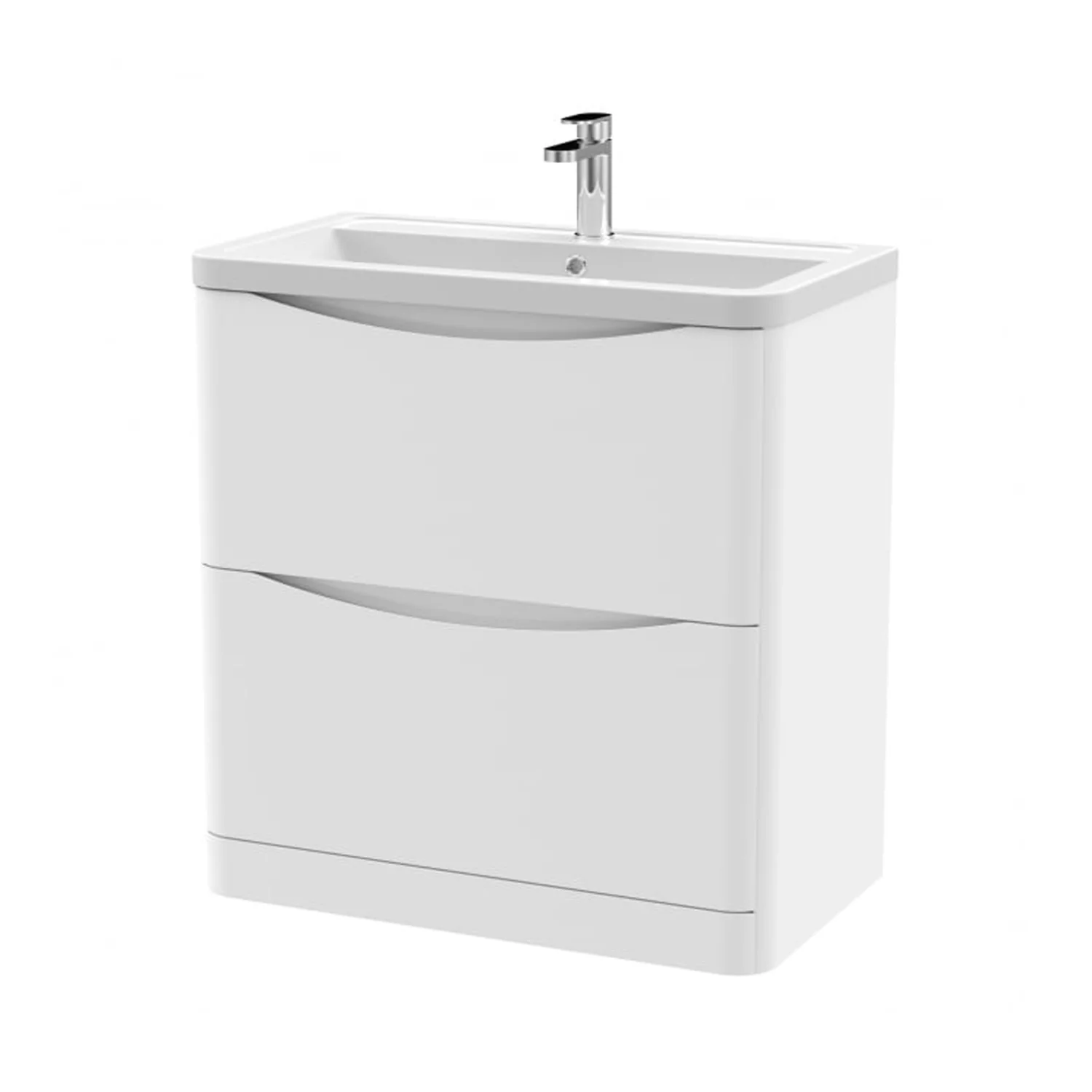 Nuie Lunar 800mm Floor Standing 2-Drawer Unit & Ceramic Basin - Satin White