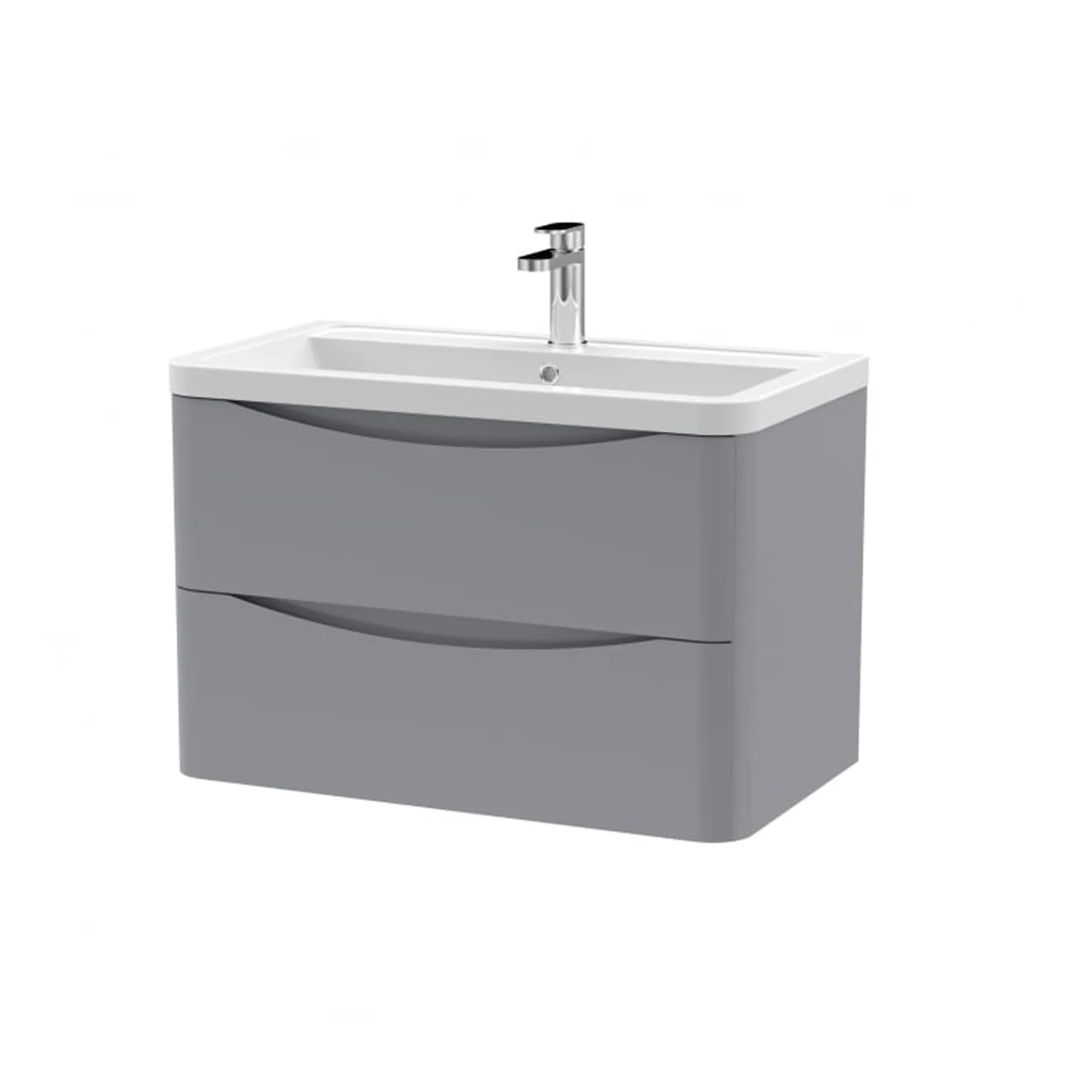 Nuie Lunar 800mm Wall Hung 2-Drawer Unit & Ceramic Basin - Satin Grey
