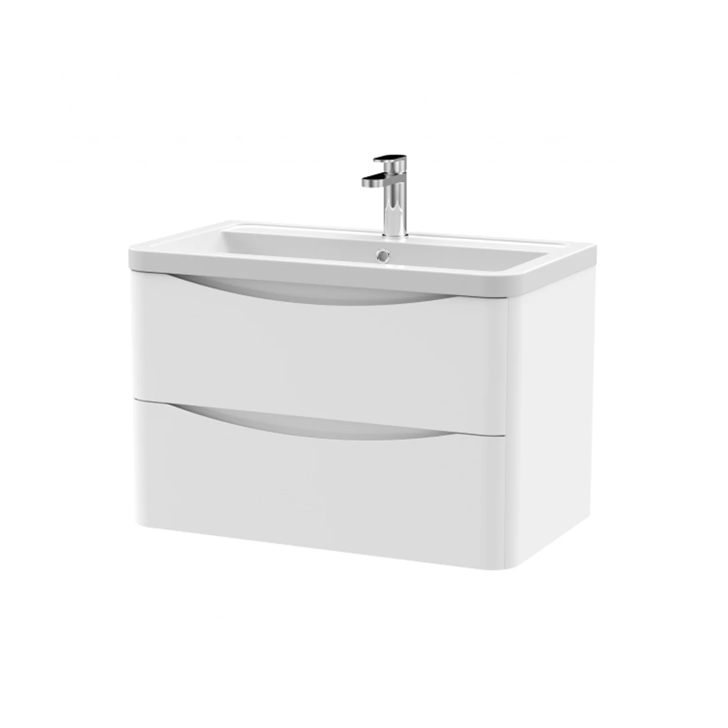 Nuie Lunar 800mm Wall Hung 2-Drawer Unit & Ceramic Basin - Satin White
