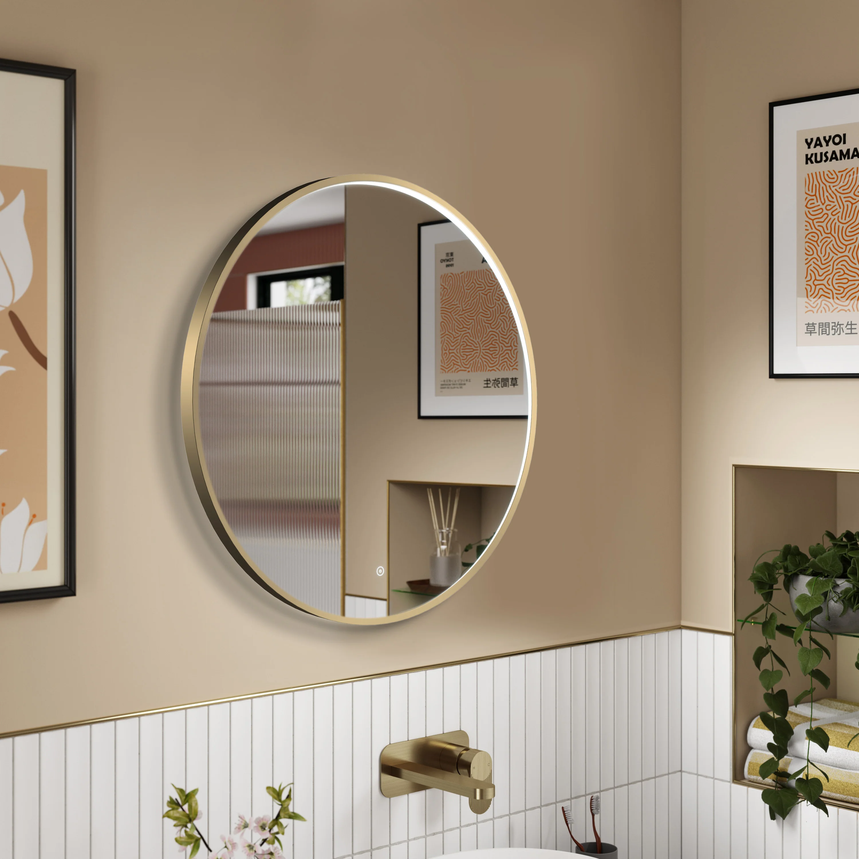Nuie Mensa Inset Frame Led Mirror 600mm - Brushed Brass - Image 3