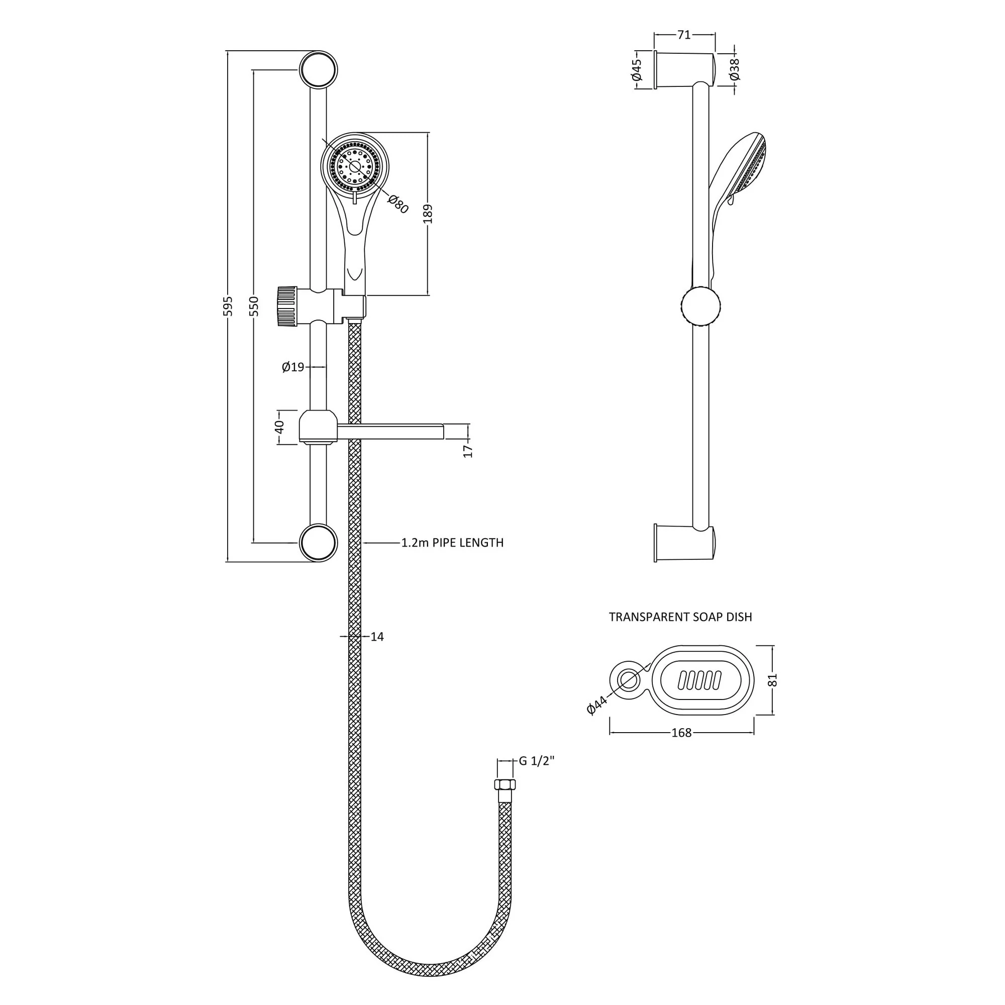 Nuie Modern Slide Rail Shower Kit - Image 3