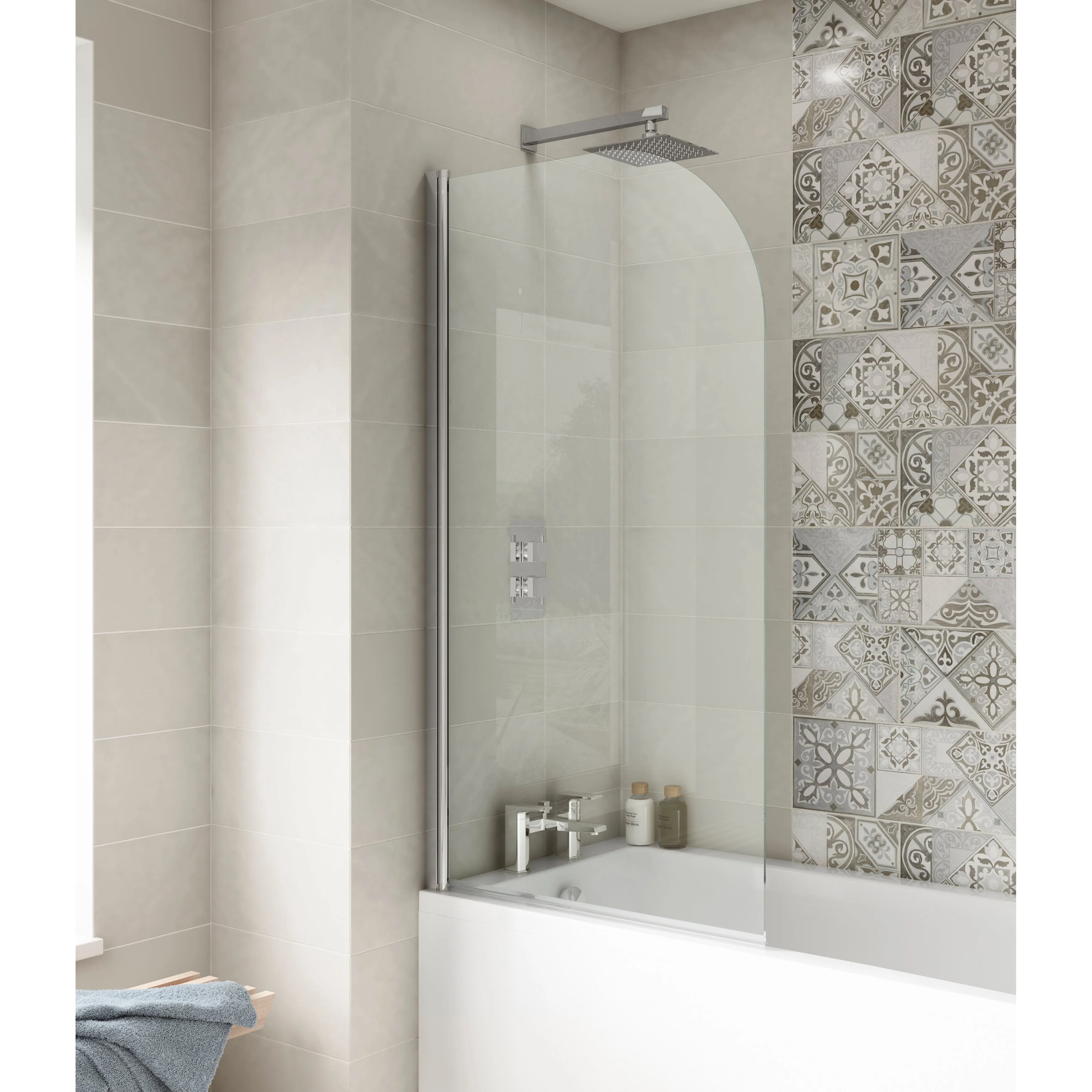 Nuie Pacific Hinged Chrome Curved Bath Screen - 1435 x 790mm