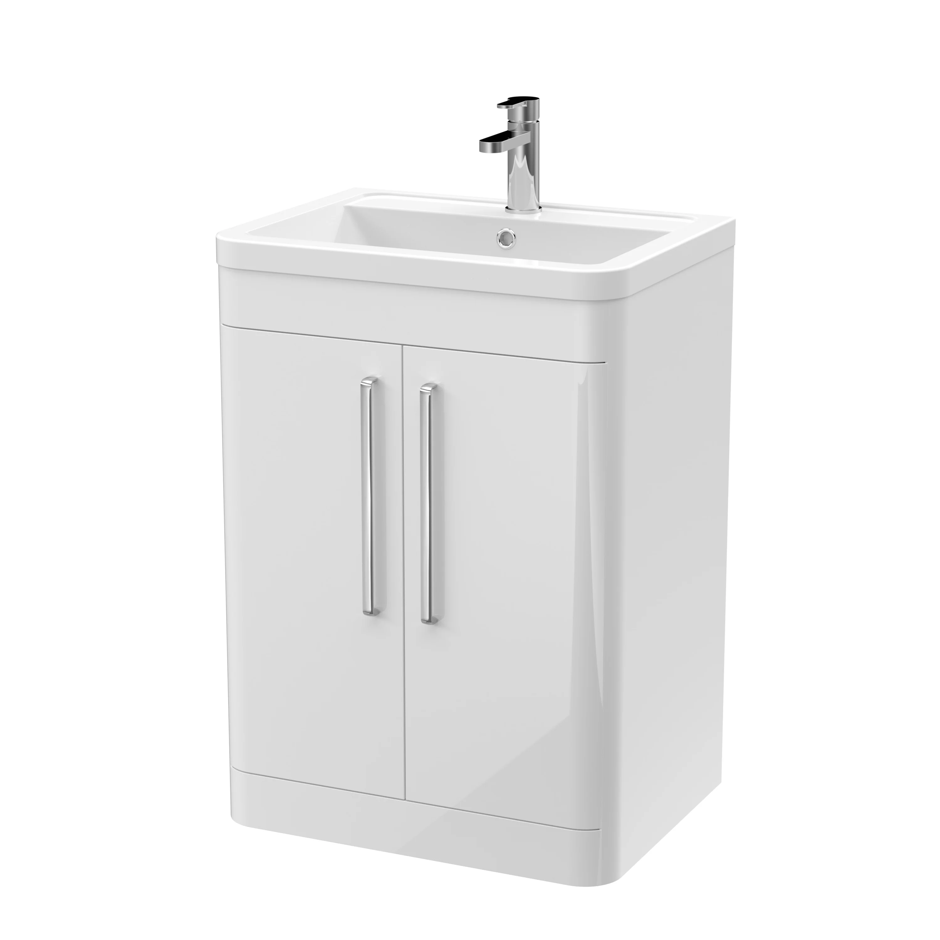 Nuie Parade 600mm Floor Standing 2-Door Basin & Cabinet - Gloss White