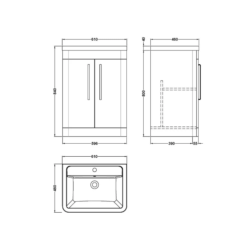 Nuie Parade 600mm Floor Standing 2-Door Basin & Cabinet - Gloss White - Image 3