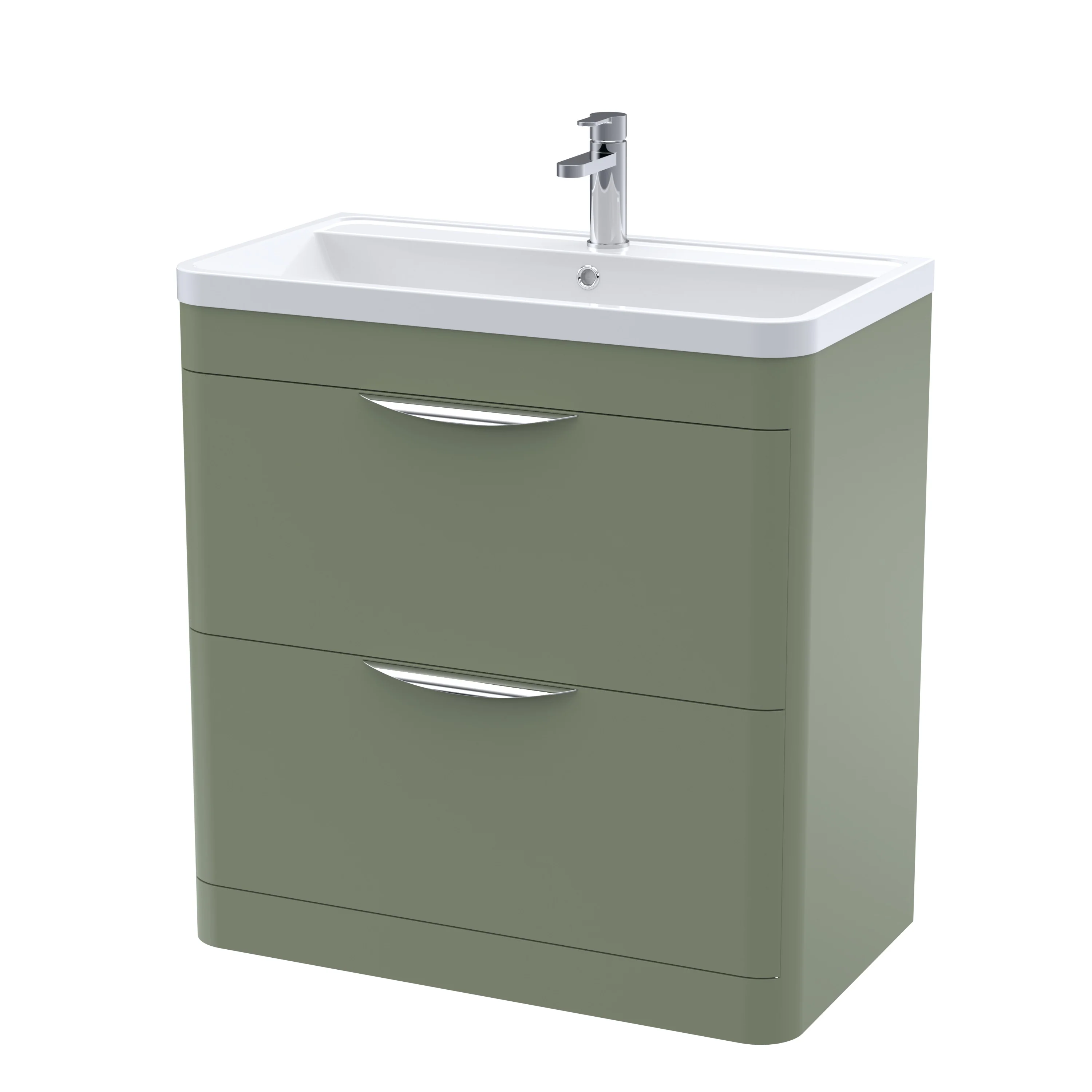 Nuie Parade 800mm Floor Standing 2-Drawer Basin & Cabinet - Satin Green