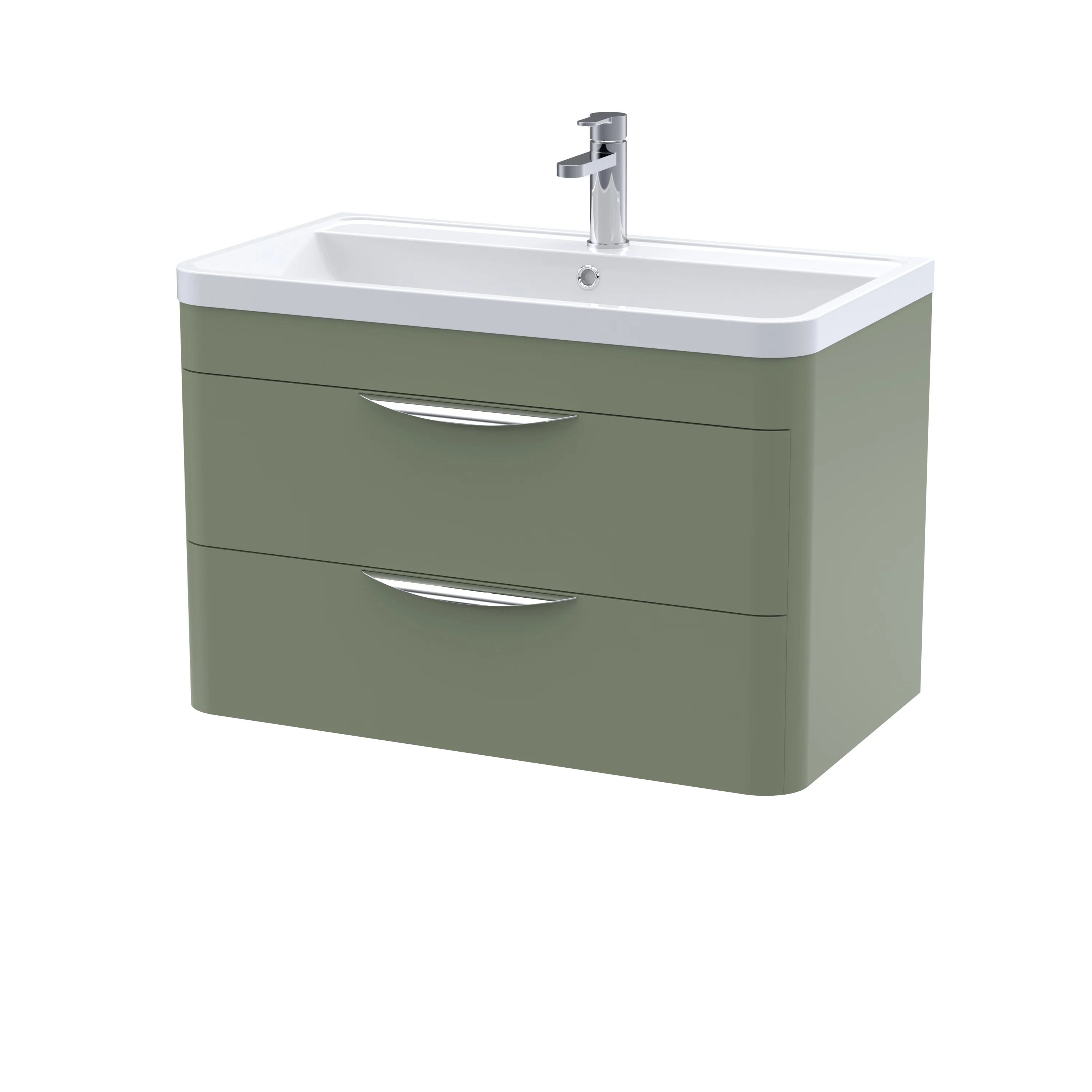 Nuie Parade 800mm Wall Hung 2-Drawer Basin & Cabinet - Satin Green