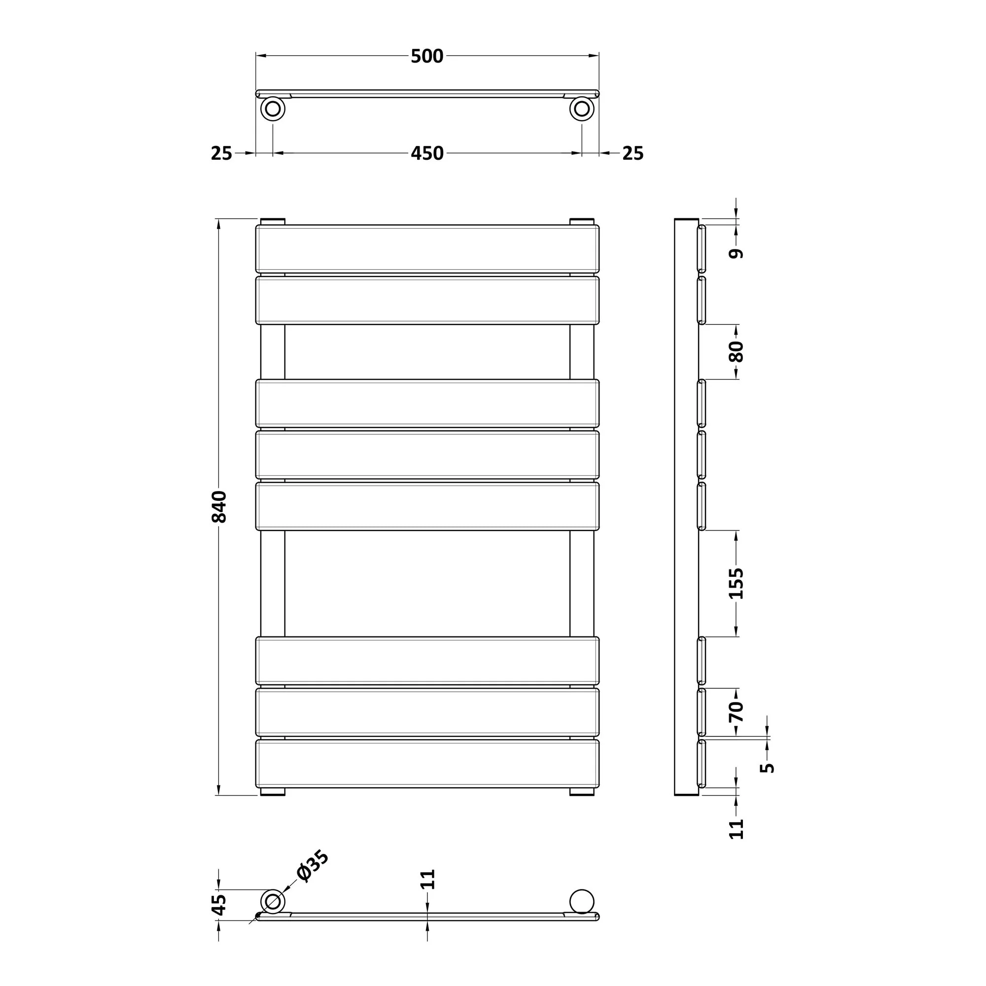 Nuie Piazza Square Flat Towel Radiator 840x500 - Anthracite - Image 3