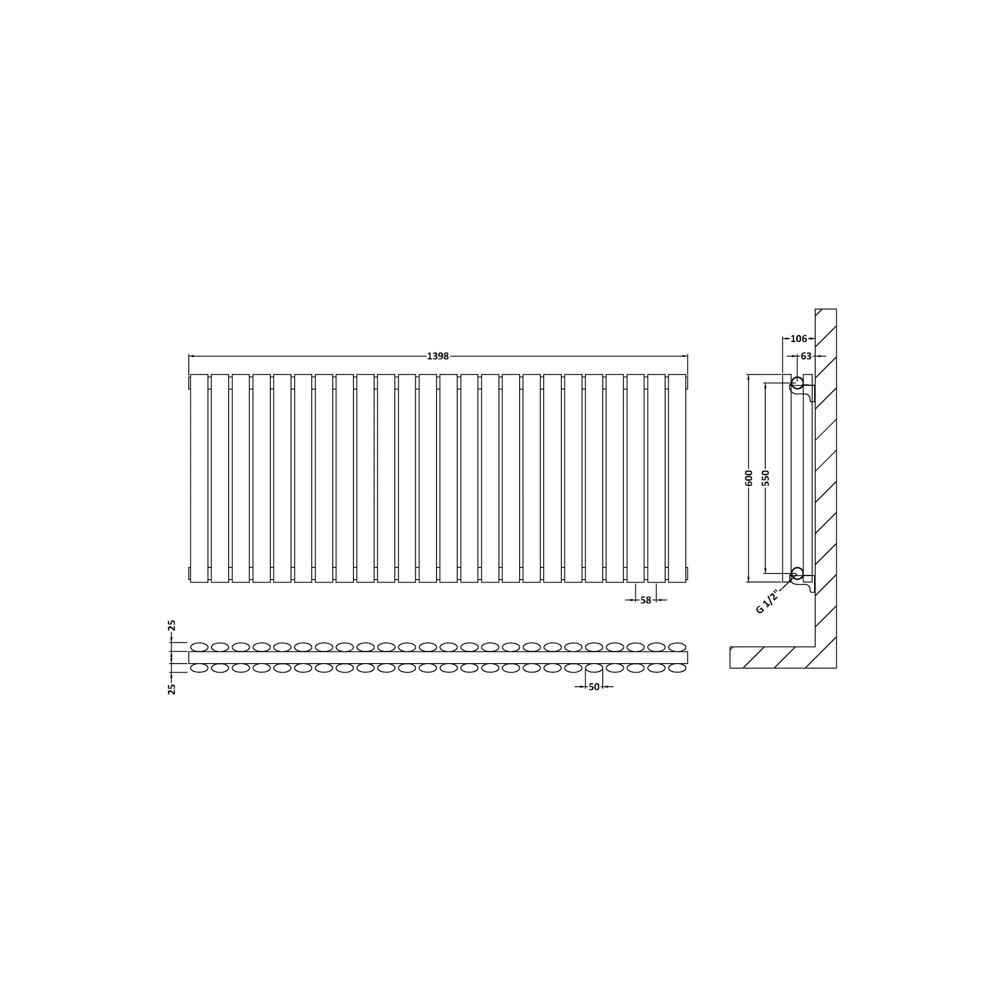 Nuie Revive Horizontal Double Panel Radiator 600 x 1398 - Anthracite - Image 3