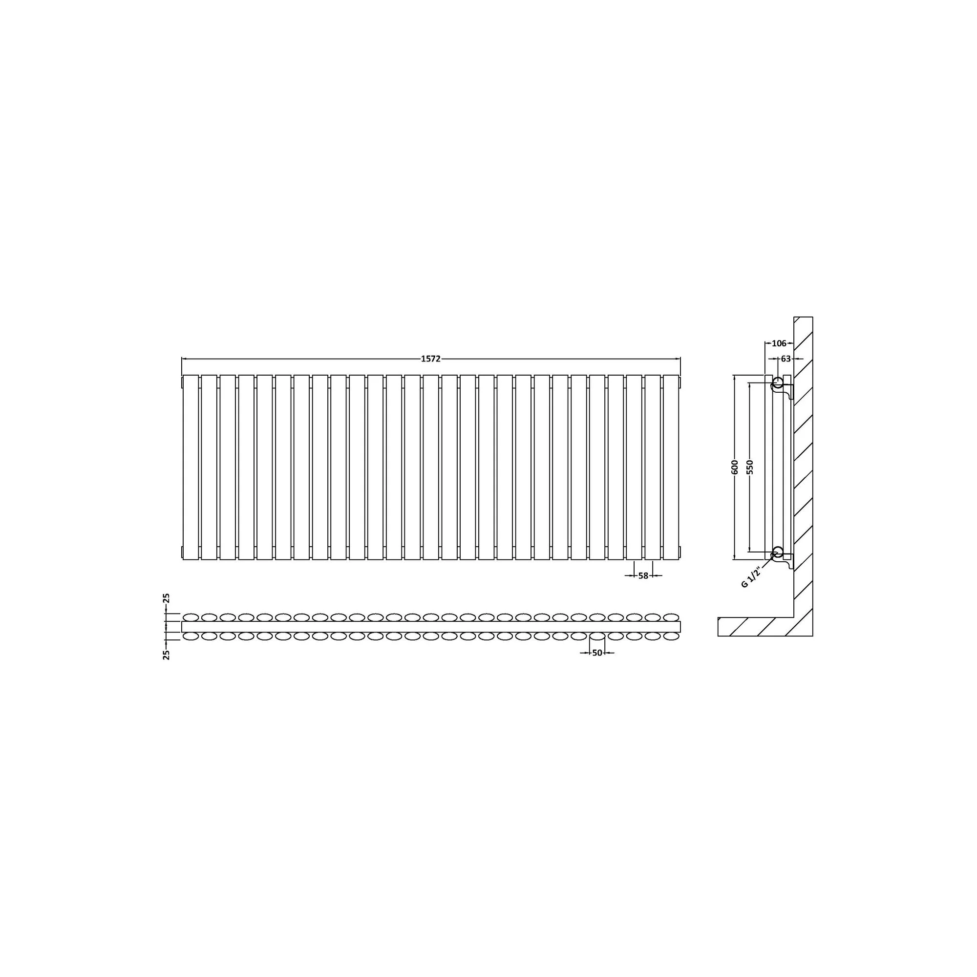 Nuie Revive Horizontal Double Panel Radiator 600 x 1572 - Anthracite - Image 3