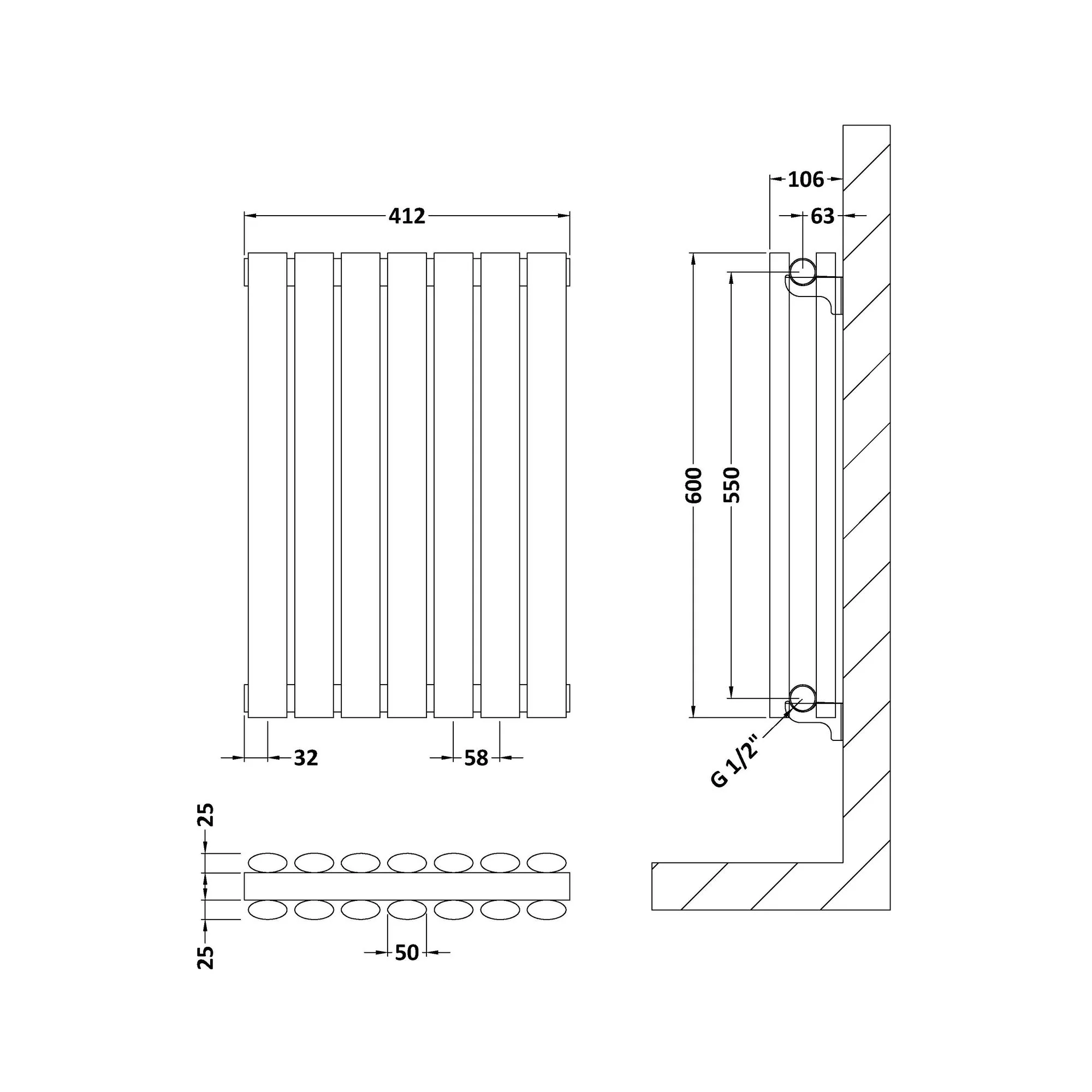 Nuie Revive Horizontal Double Panel Radiator 600 x 412 - High Gloss White - Image 3