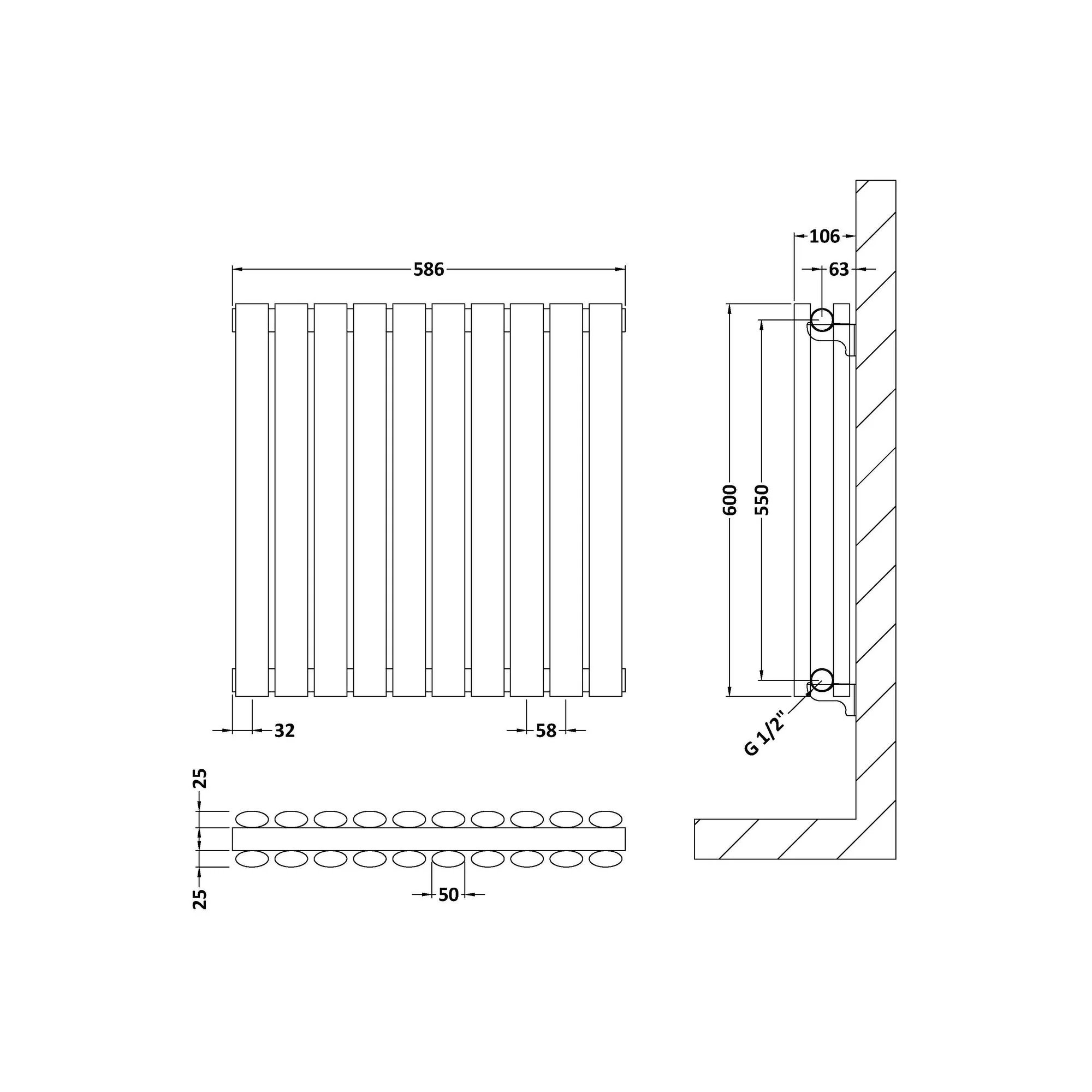 Nuie Revive Horizontal Double Panel Radiator 600 x 586 - High Gloss White - Image 3