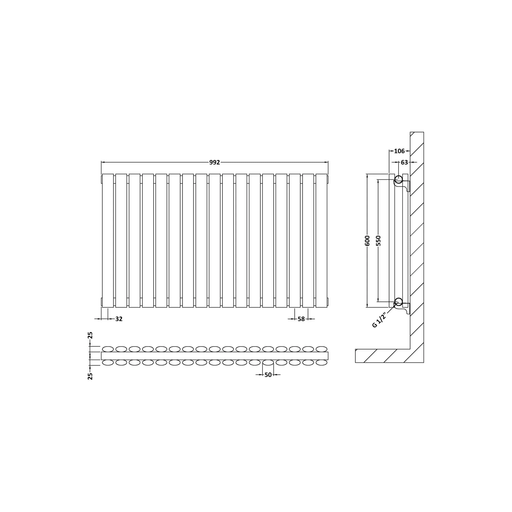Nuie Revive Horizontal Double Panel Radiator 600 x 992 - High Gloss White - Image 3