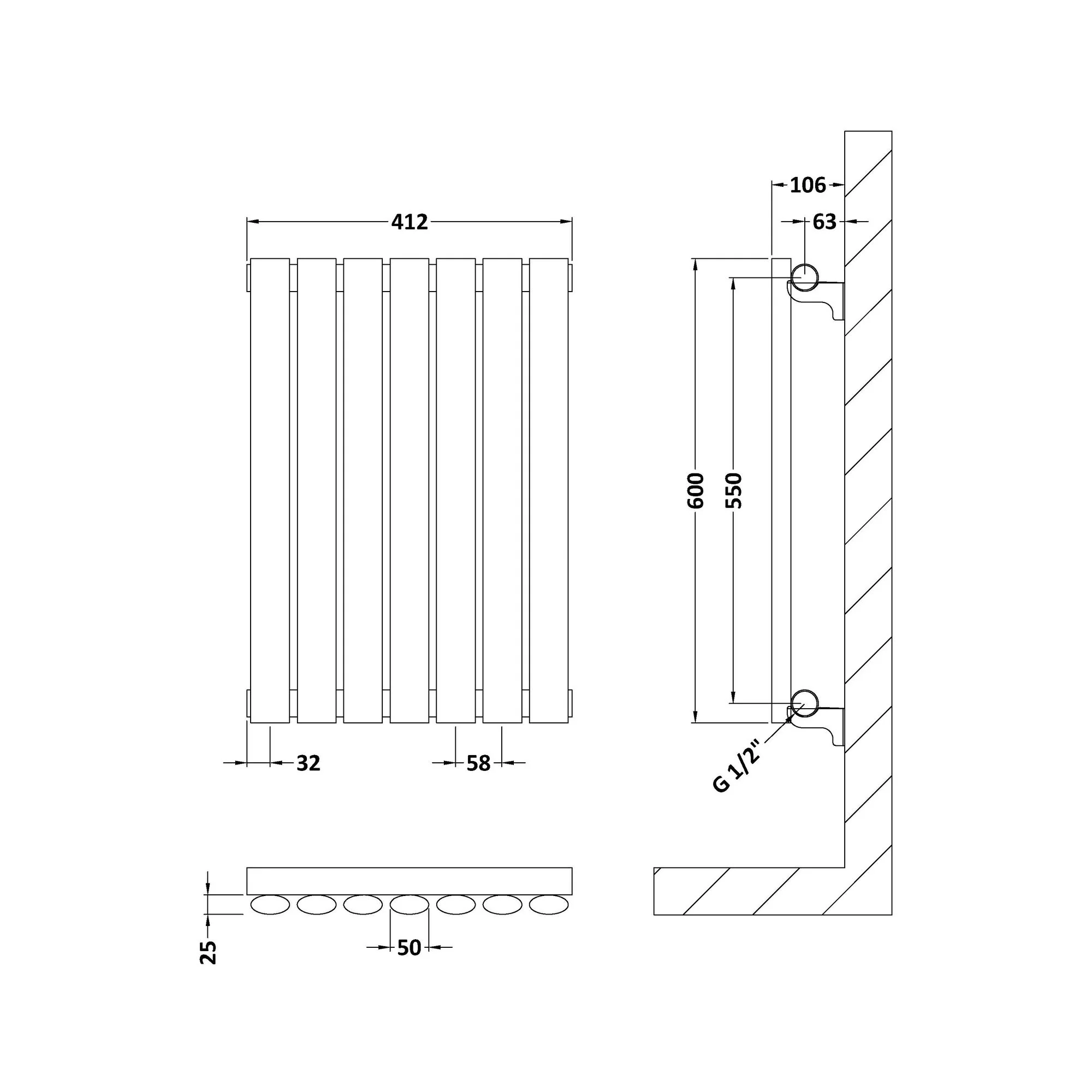 Nuie Revive Horizontal Single Panel Radiator 600 x 412 - High Gloss White - Image 3