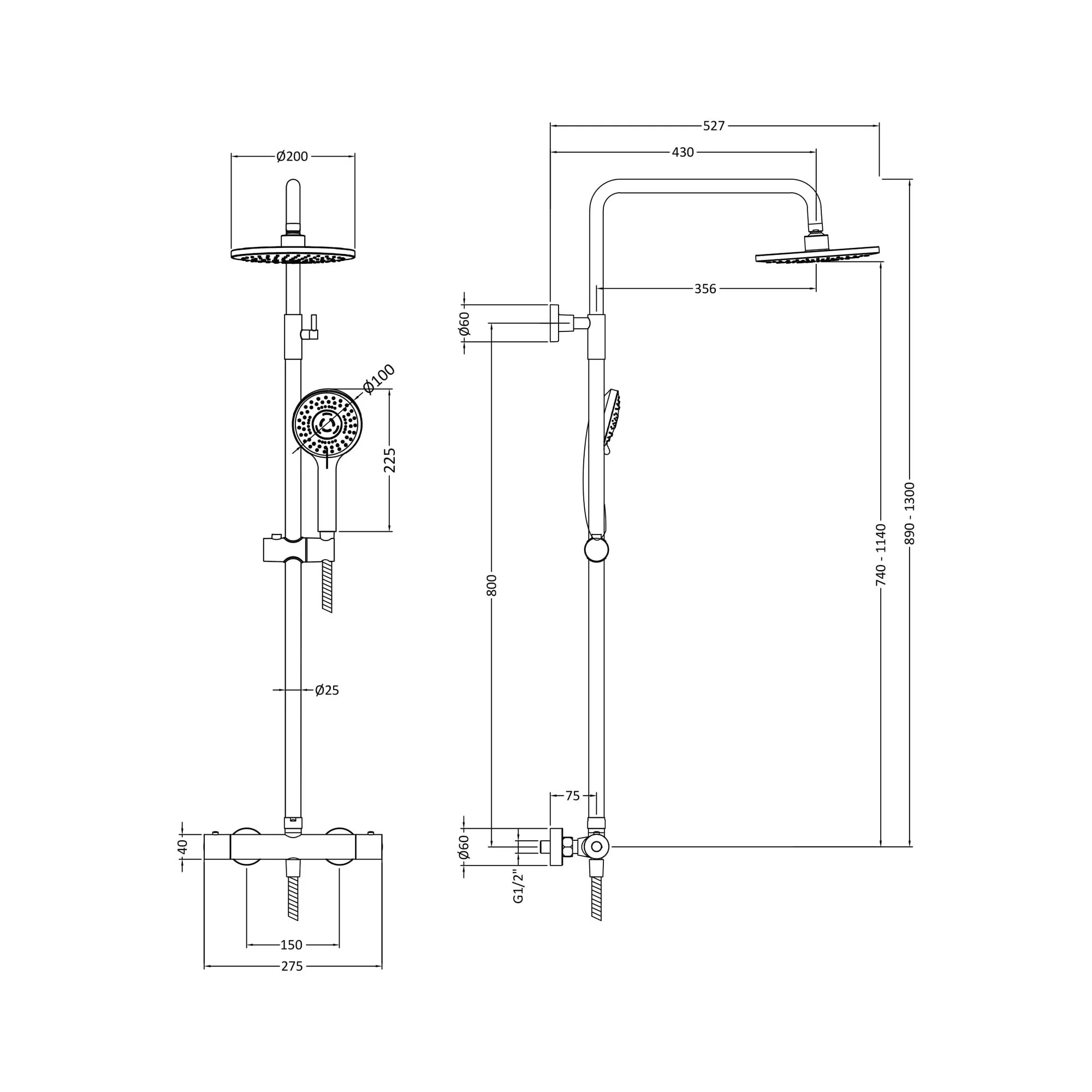 Nuie Round Thermostatic Bar Valve & Shower Kit - Matt Black - Image 3