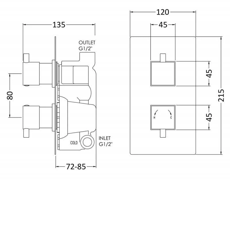 Nuie Series L Concealed Shower Valve Dual Handle Chrome - Image 3
