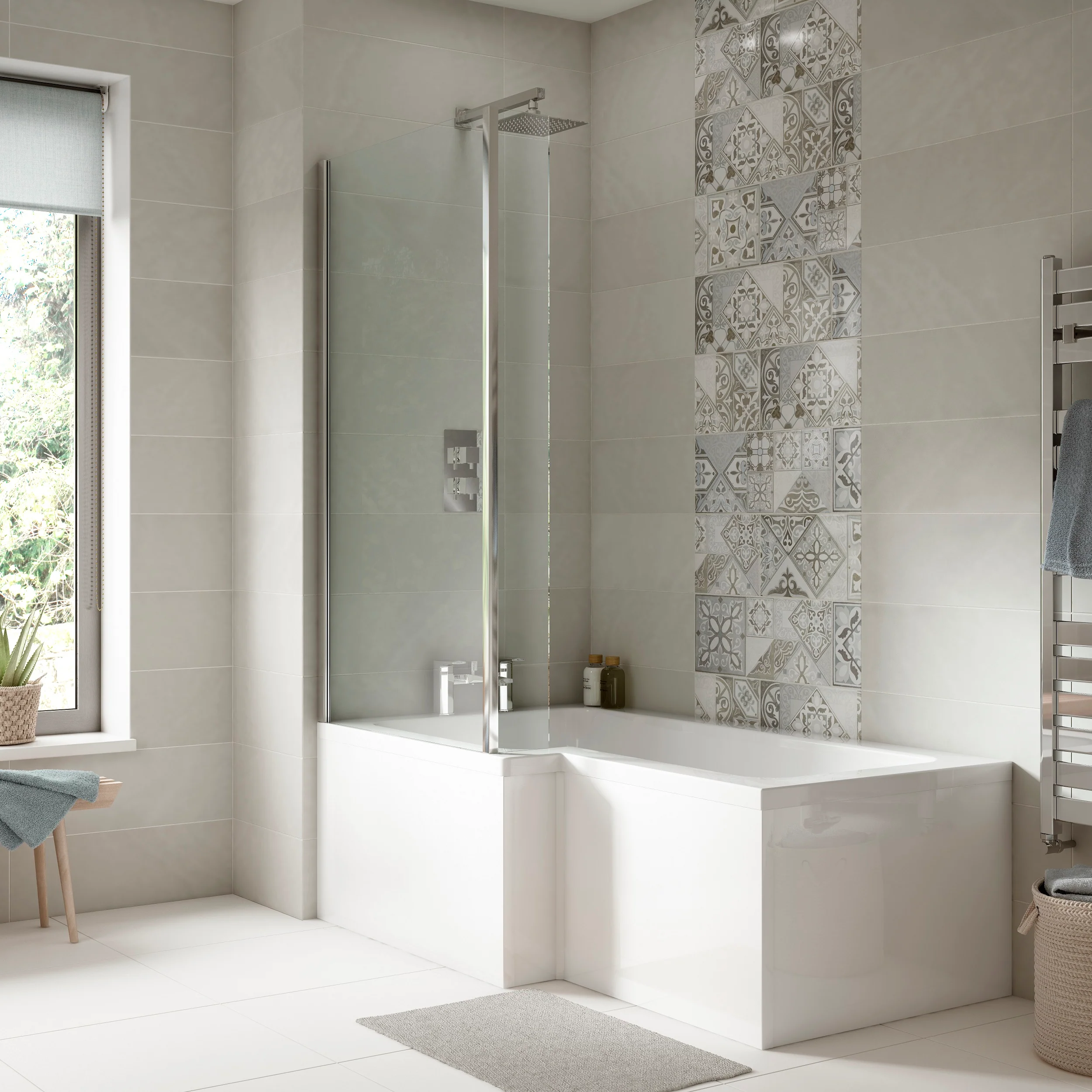 Nuie L Shape Shower Bath End Panel (700mm) - White - WBS301