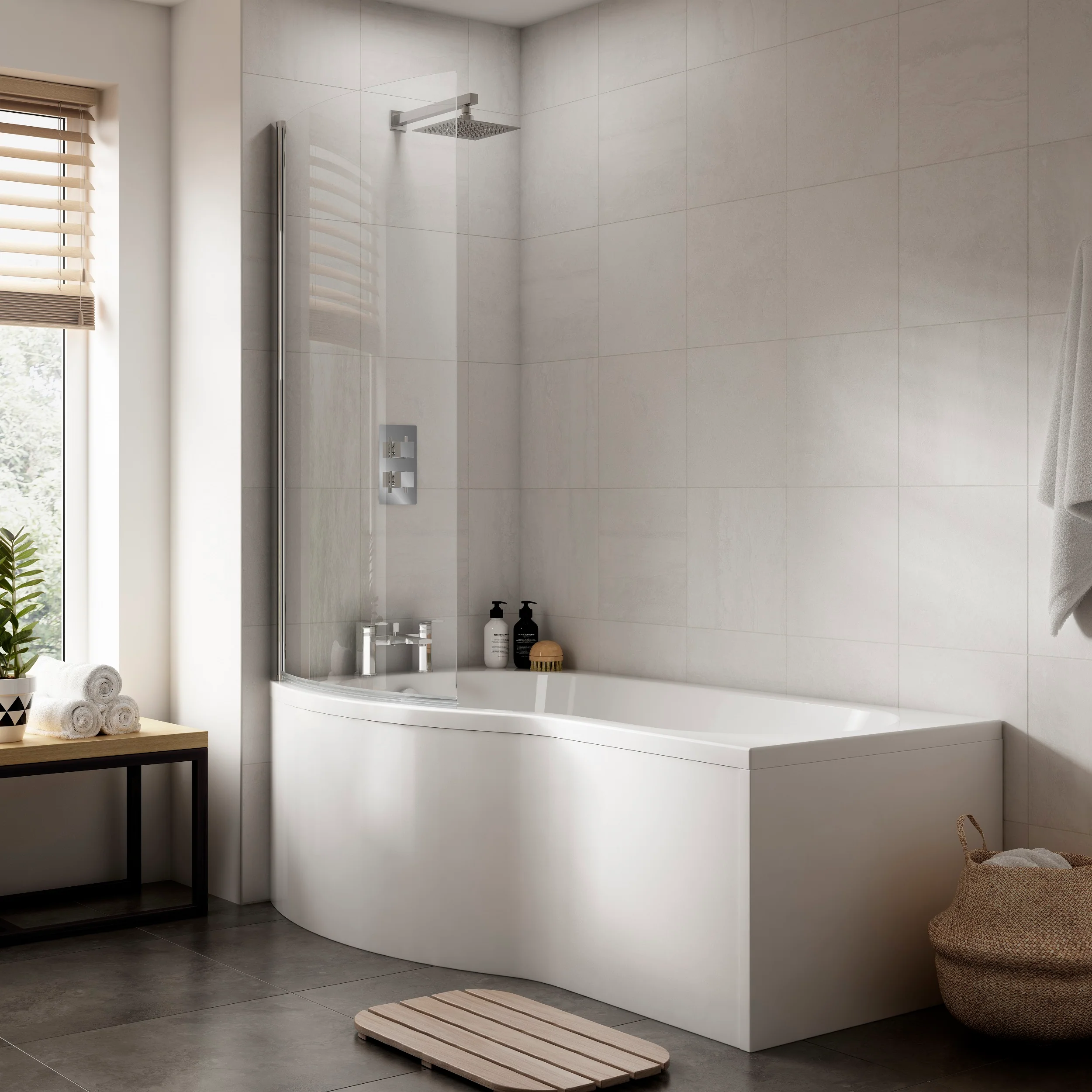 Nuie B-Shape Shower Bath End Panel (725mm) - White